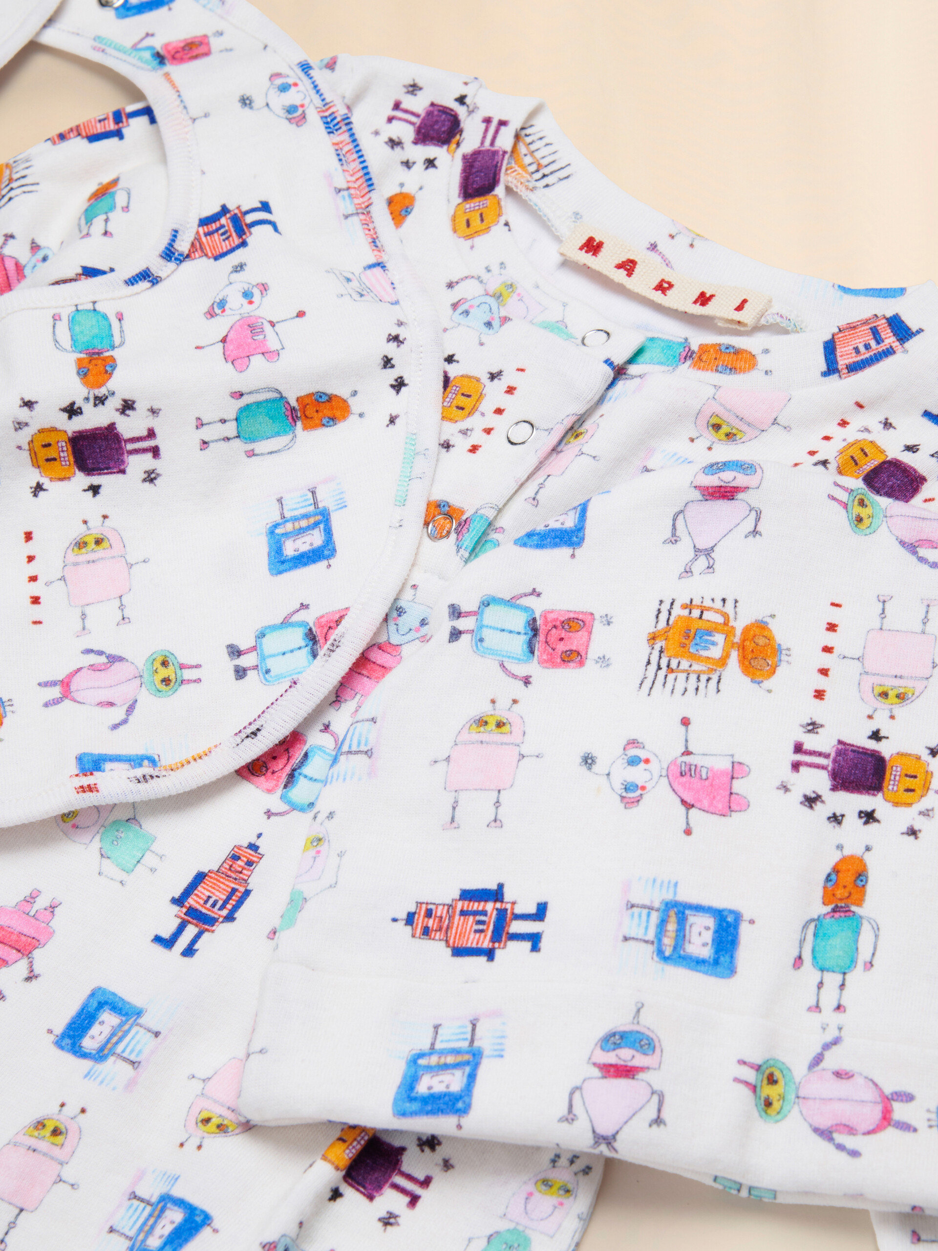 Off-white cotton newborn set with Robottini print - Knitwear - Image 3