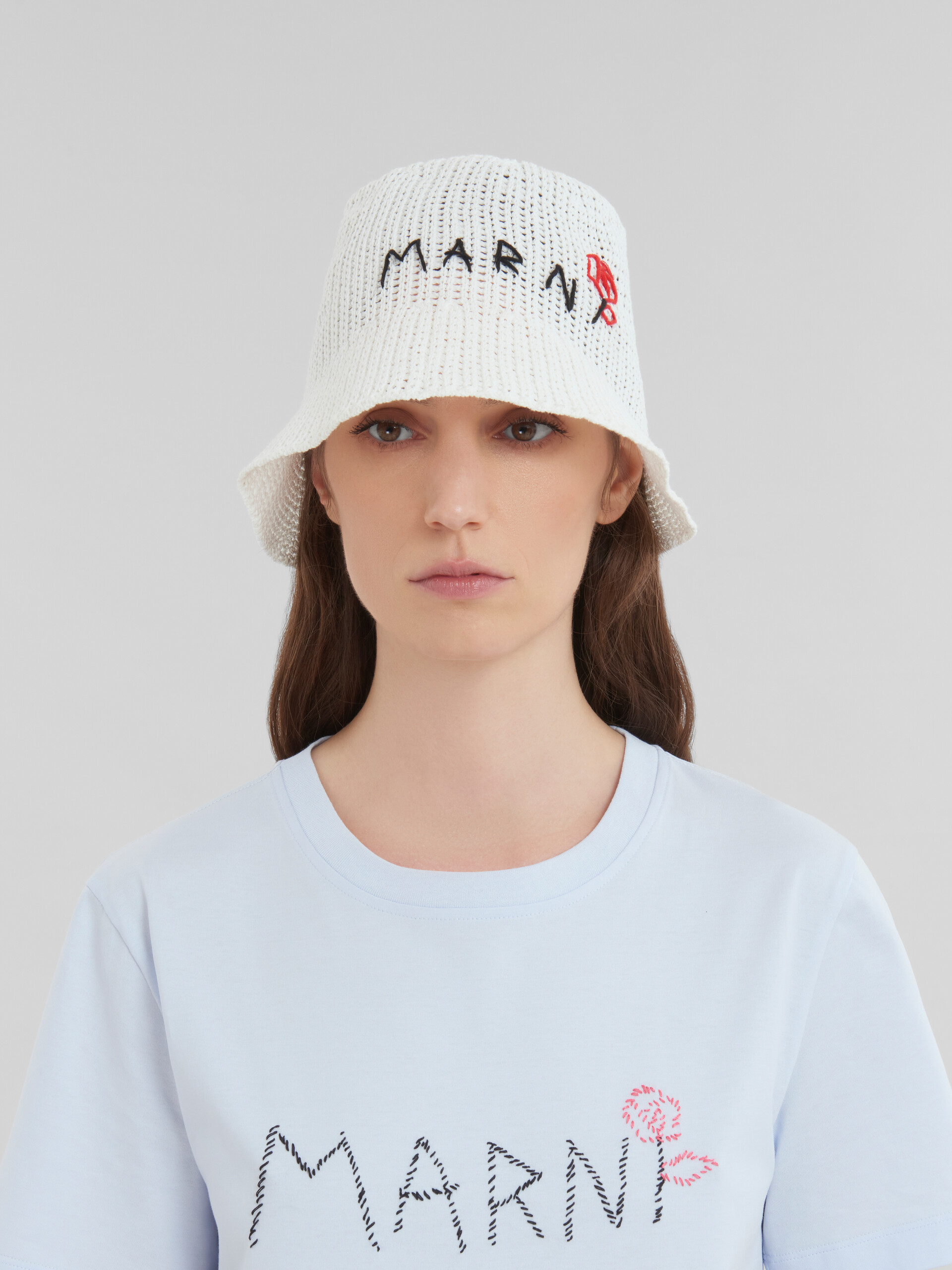 마르니 멘딩 장식 화이트 코튼 크로셰 모자 - 모자 - Image 2