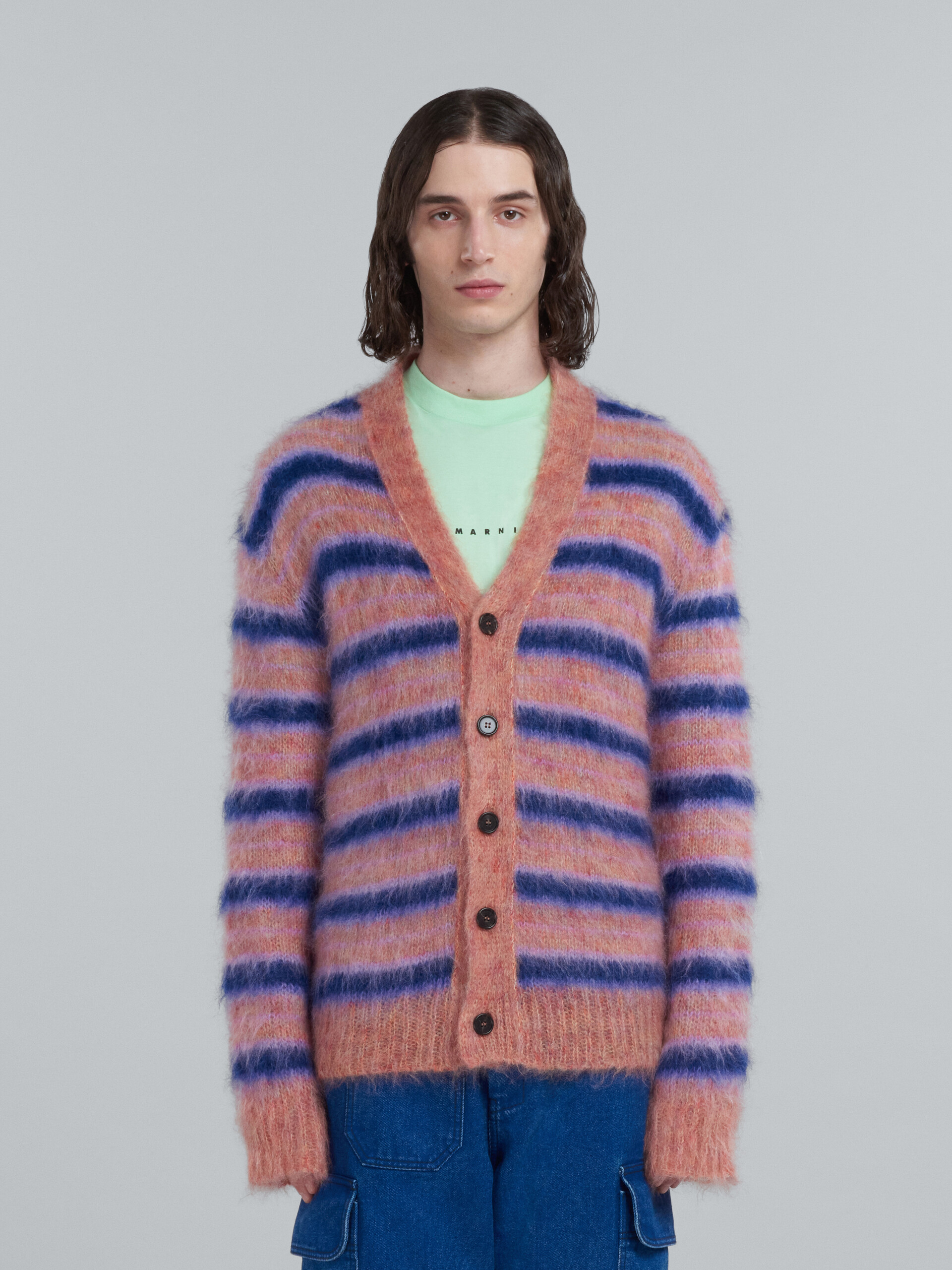 Pink striped mohair cardigan