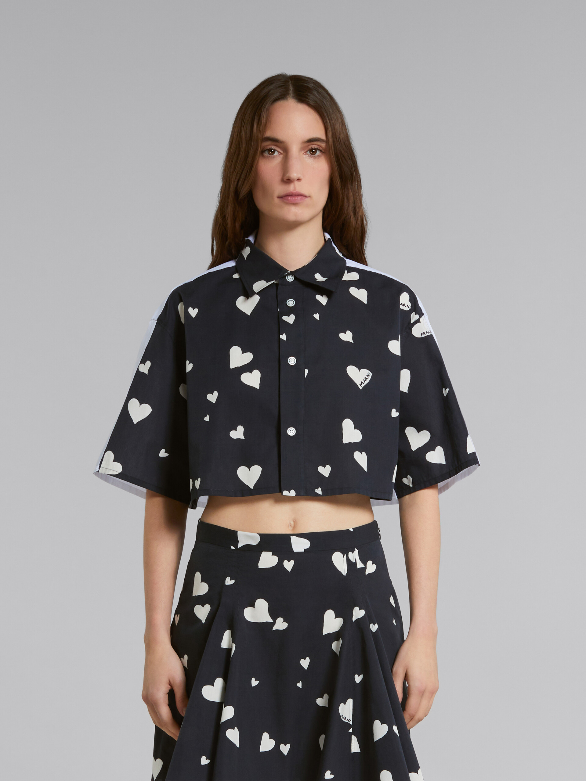 Black poplin shirt with Bunch of Hearts print - Shirts - Image 2