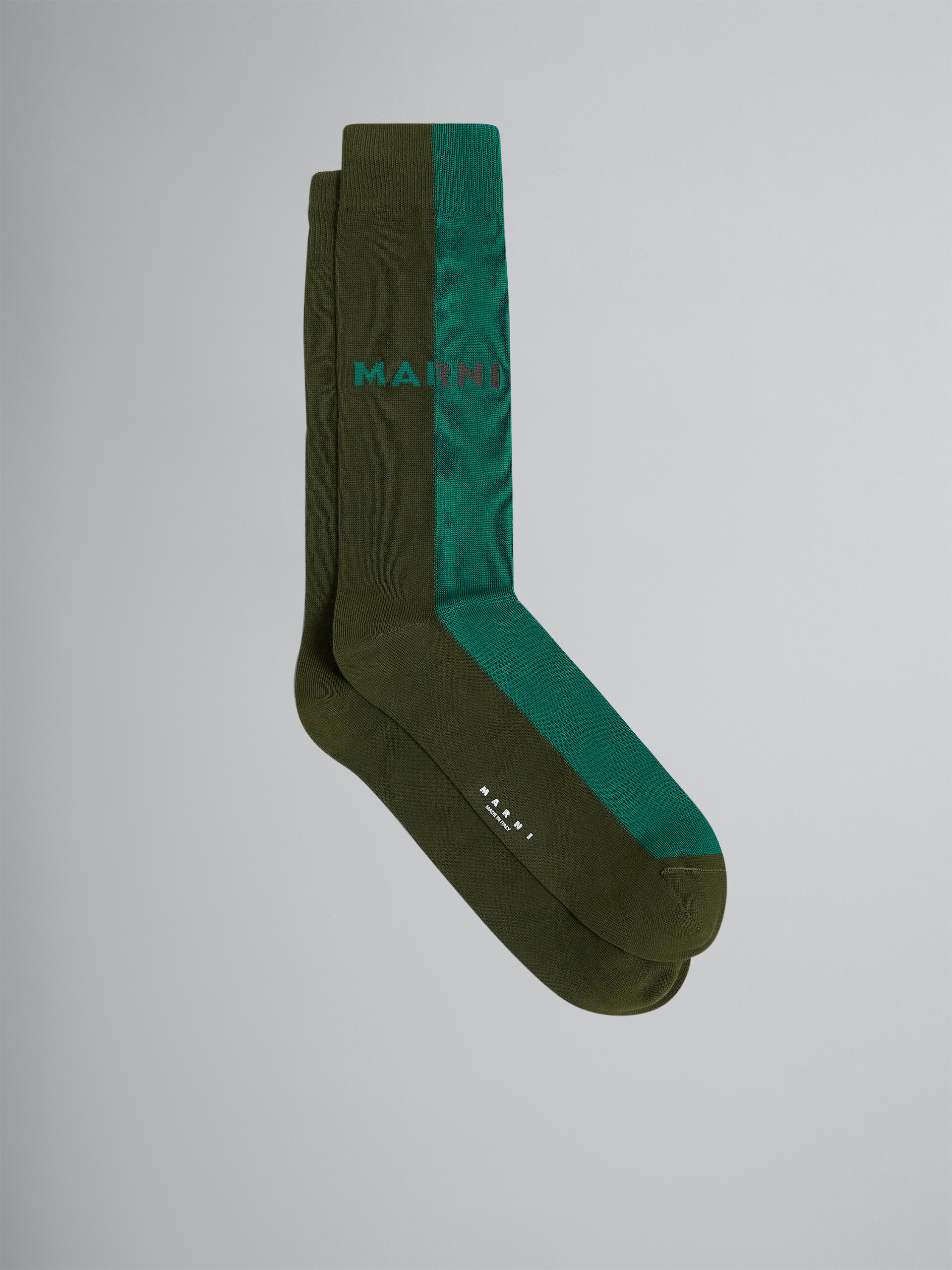 Green bi-coloured cotton and nylon socks - Socks - Image 1