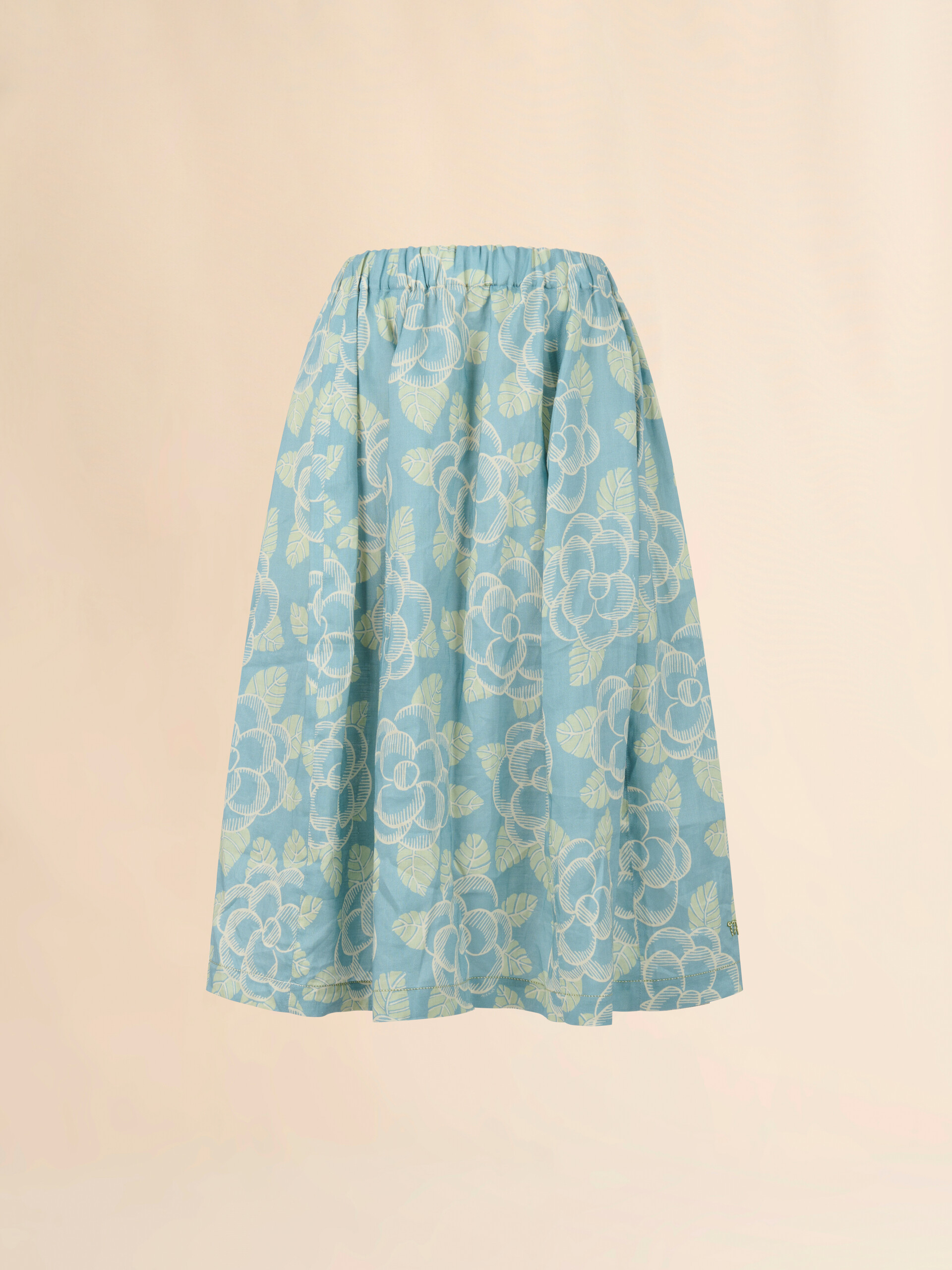 Blue ramie elasticated skirt with Banjo print - Skirts - Image 1