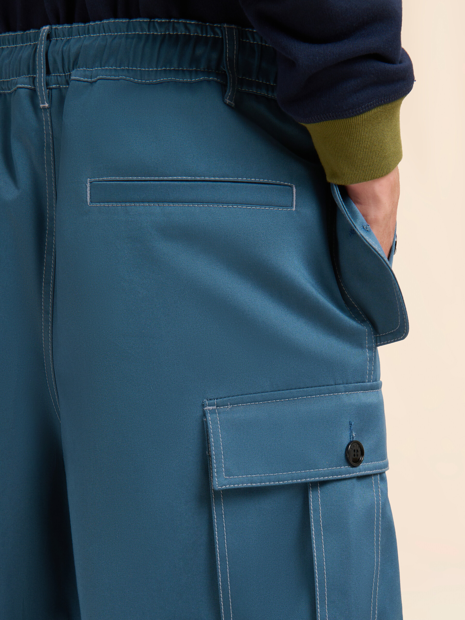 Turquoise water-repellent gabardine workwear trousers - Pants - Image 4
