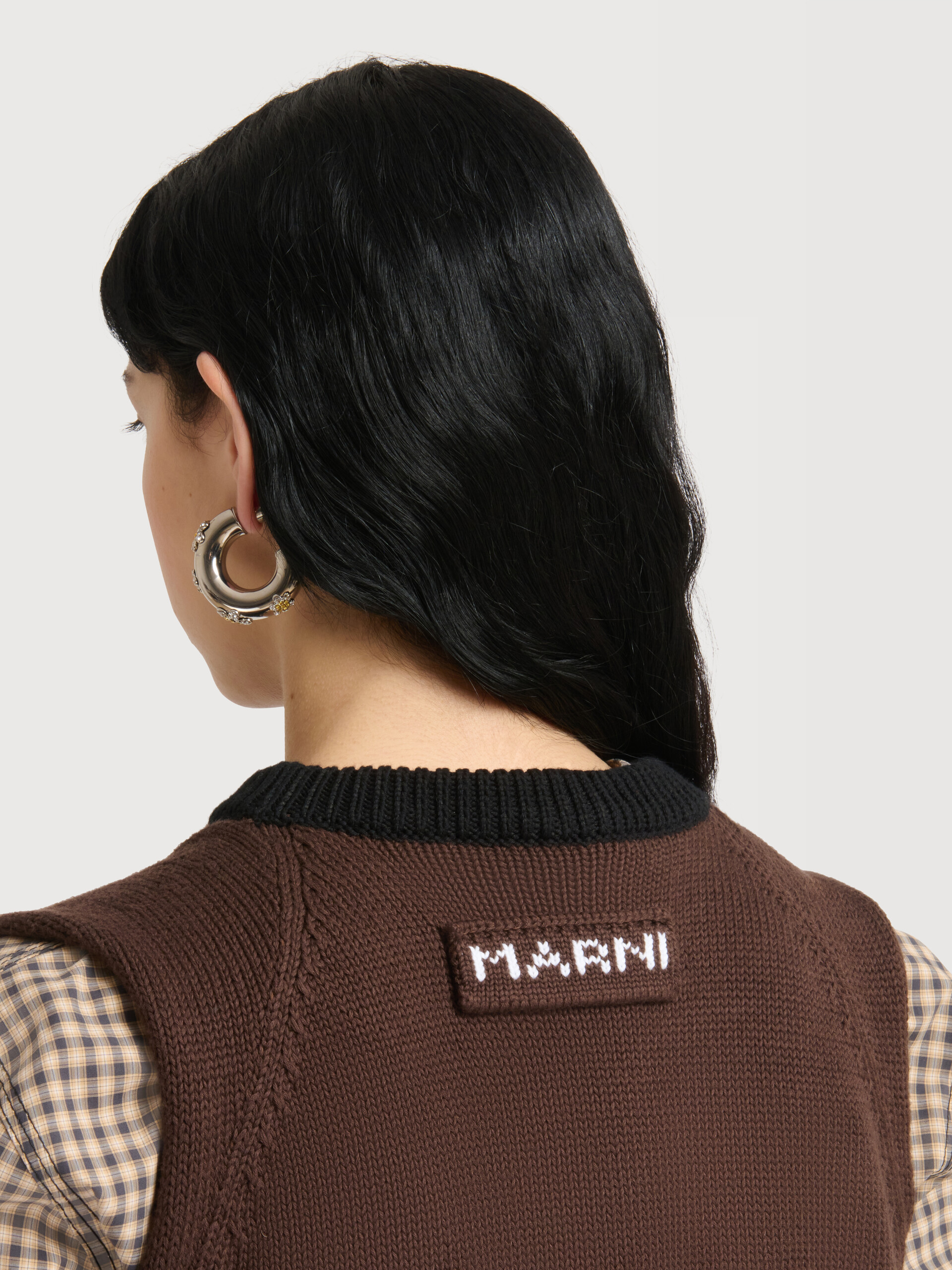 Brown cotton vest with contrast neck - Pullovers - Image 5