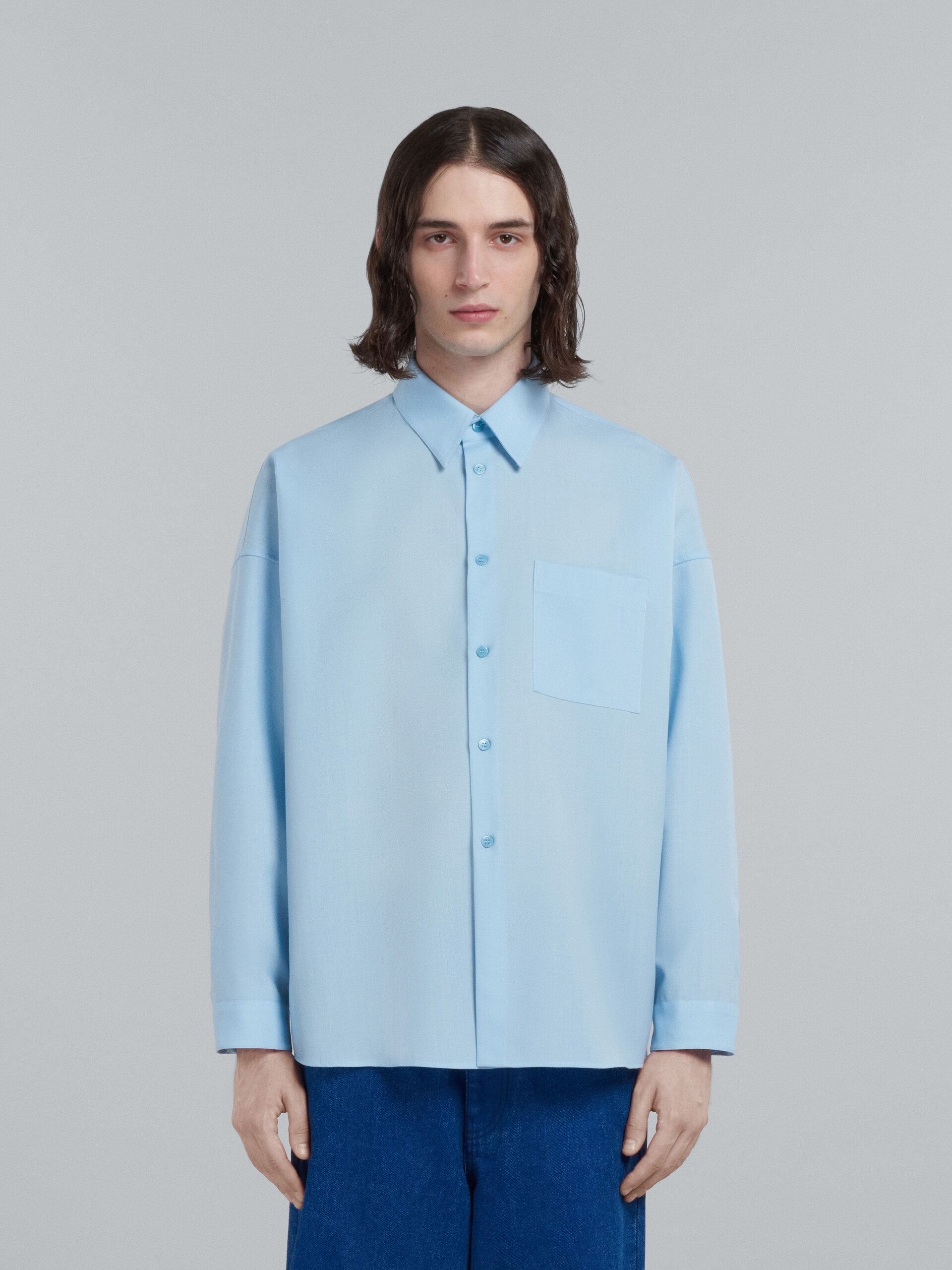 Light blue tropical wool shirt - Shirts - Image 2