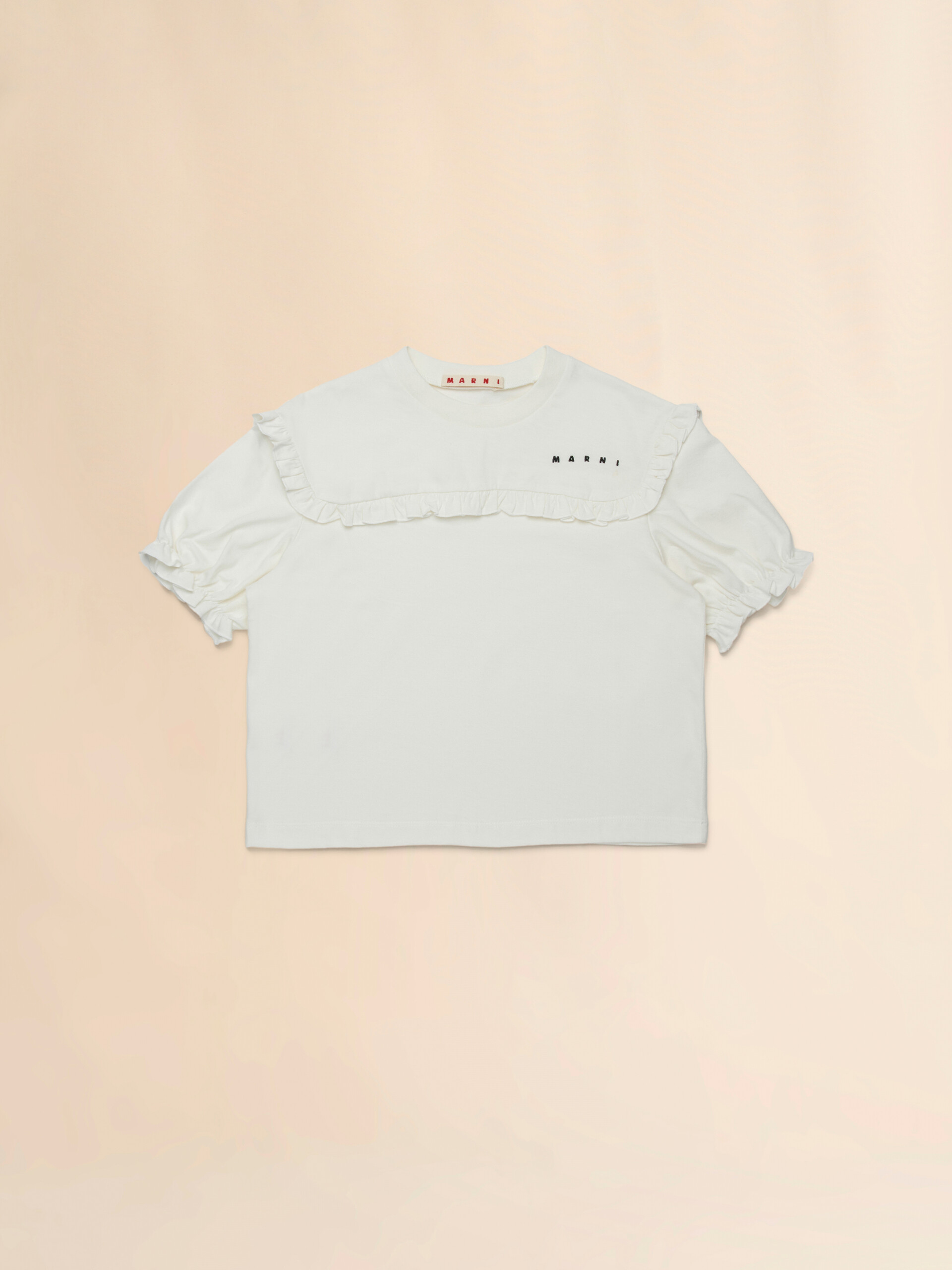 Cremefarbenes Baumwoll-T-Shirt mit Rüschenbesatz - T-shirts - Image 1