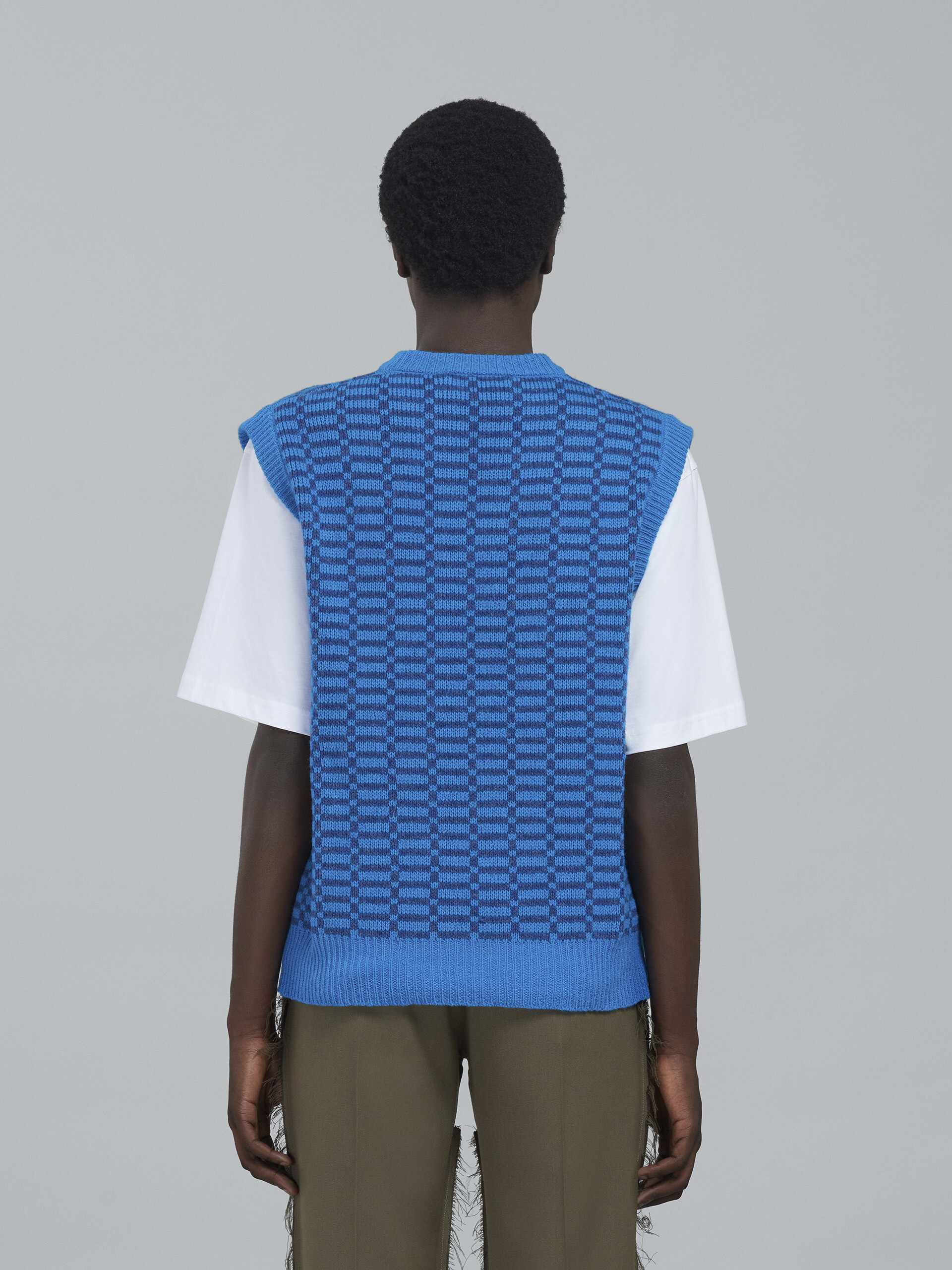 Blue Shetland wool V-neck vest - Pullovers - Image 3