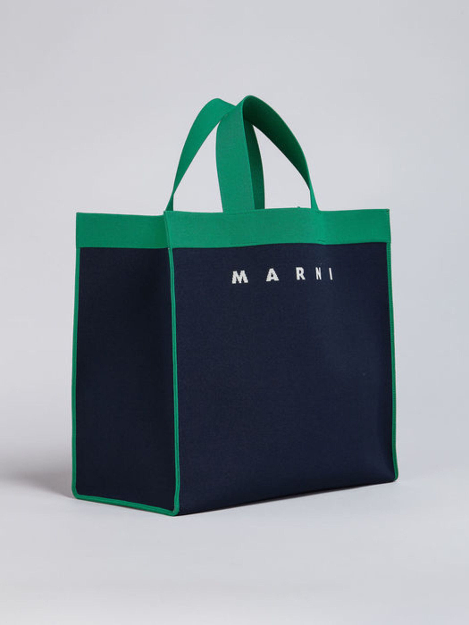 Large shopping bag in blueblack and green jacquard - Shopping Bags - Image 3