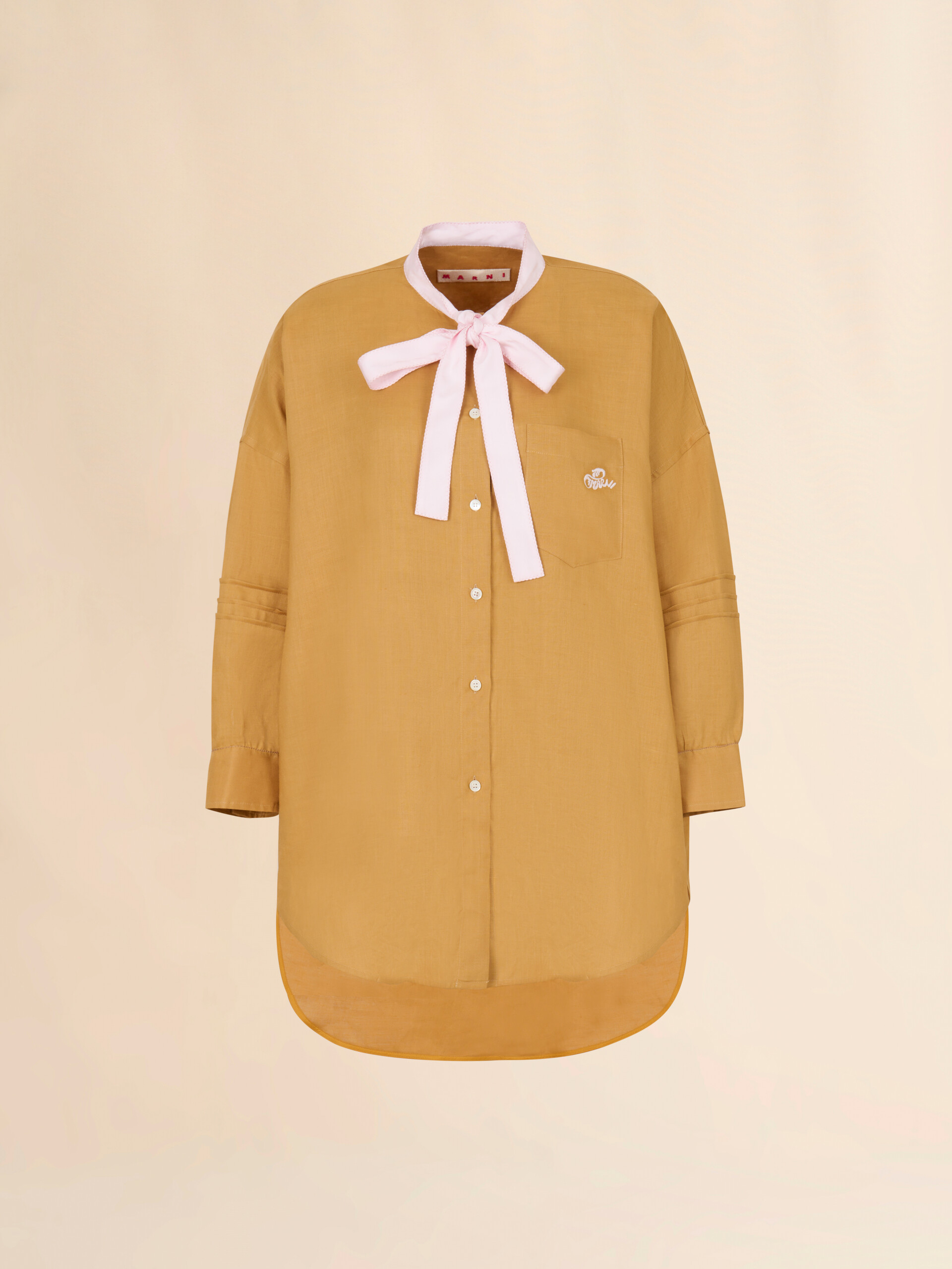 イエロー オーガンジーラミー タイネック付きシャツ - シャツ - Image 1