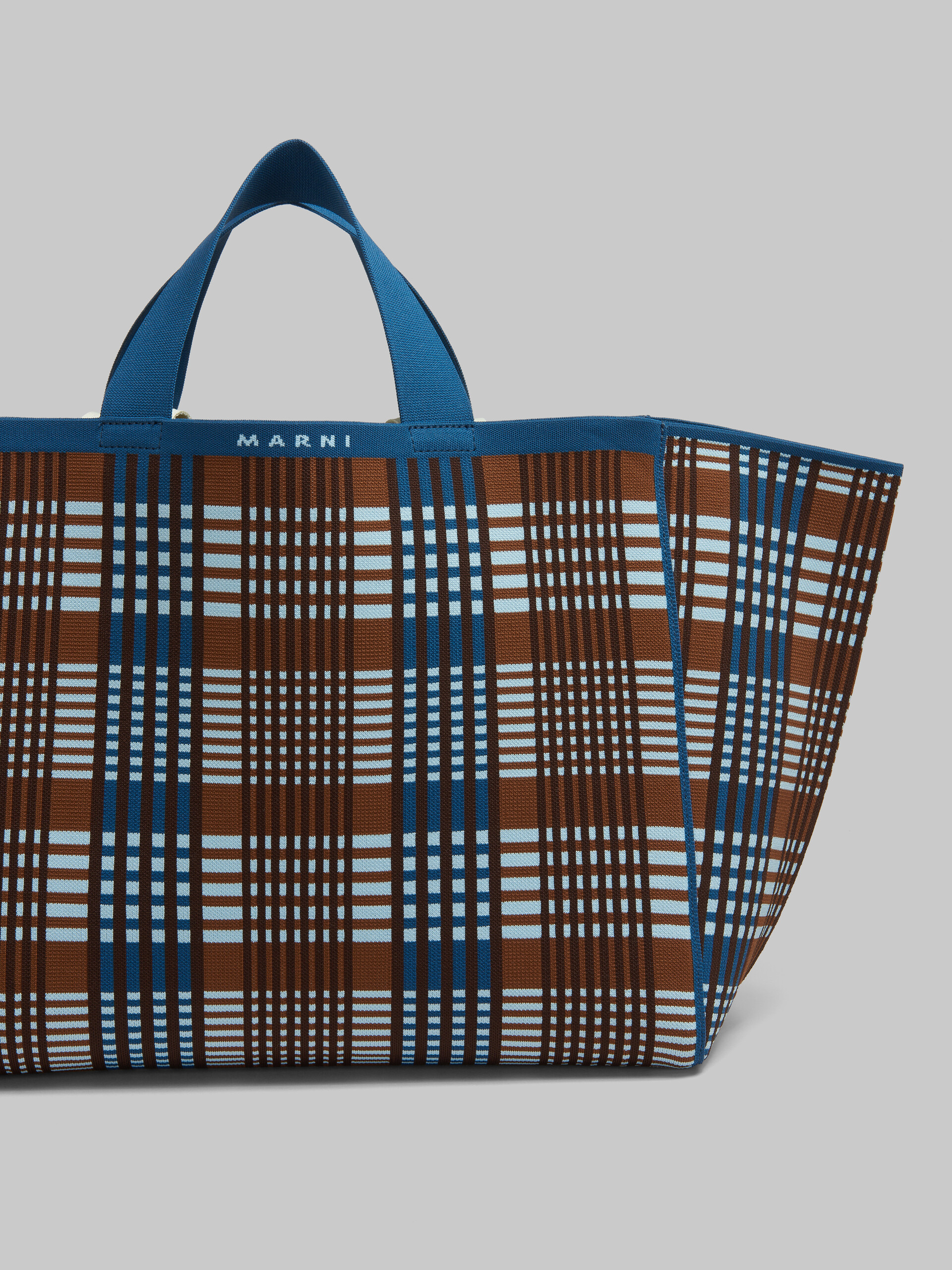 Blue and brown jacquard check Sillo medium shopper - Shopping Bags - Image 3