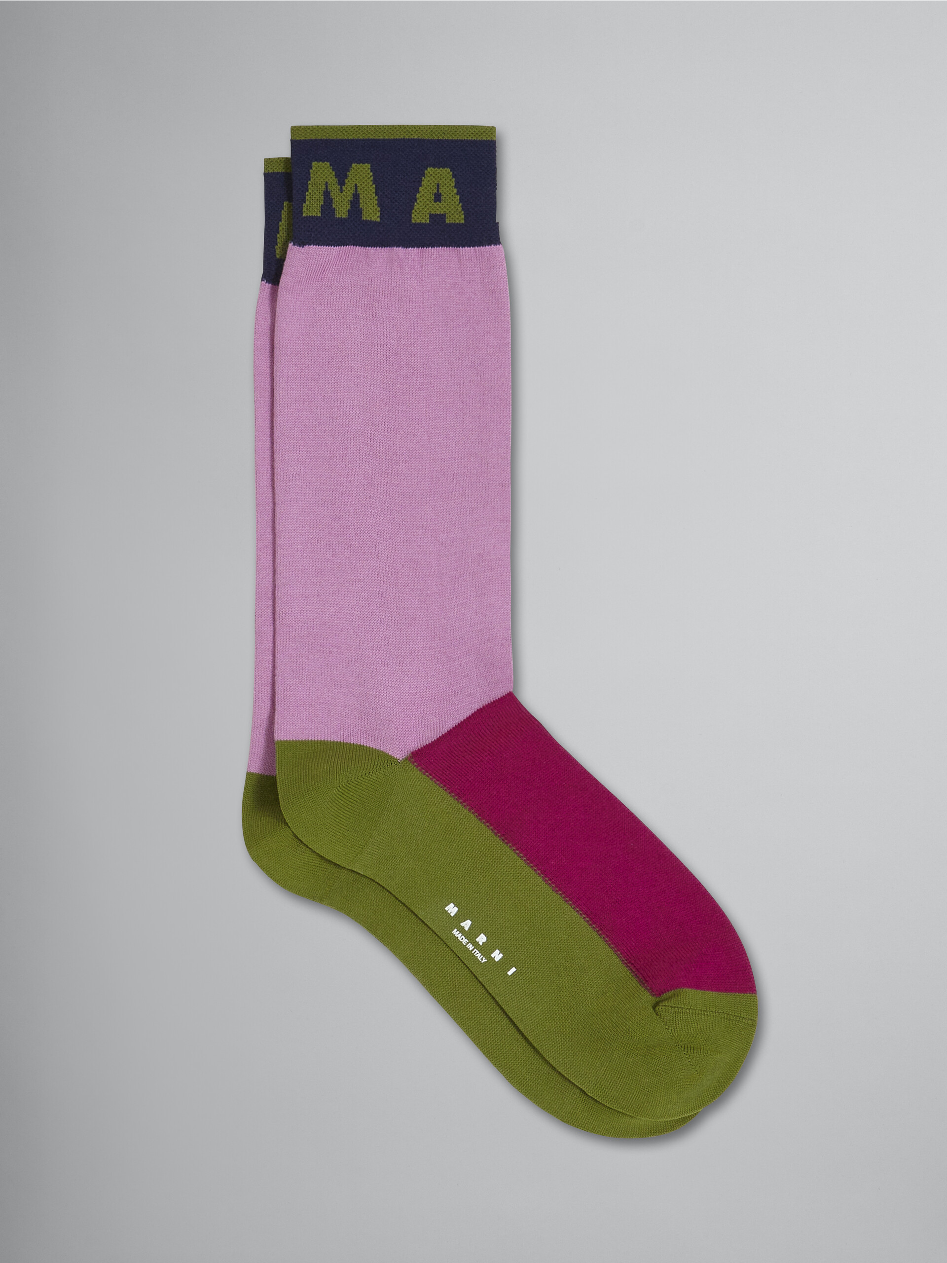 Pink fuchsia and green cotton and nylon sock - Socks - Image 1