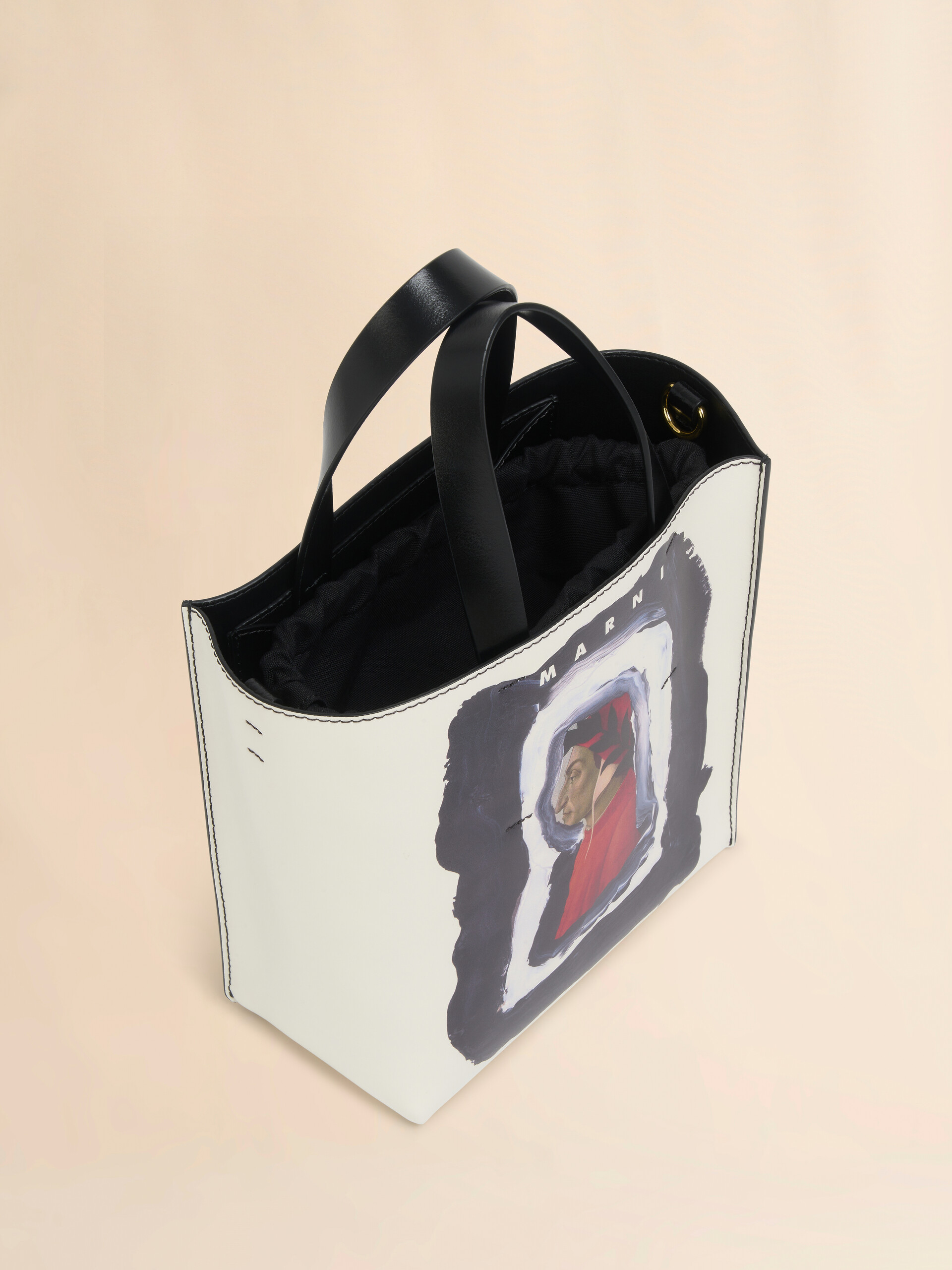 White and black leather Museo mini bag with Dante print - Shopping Bags - Image 3