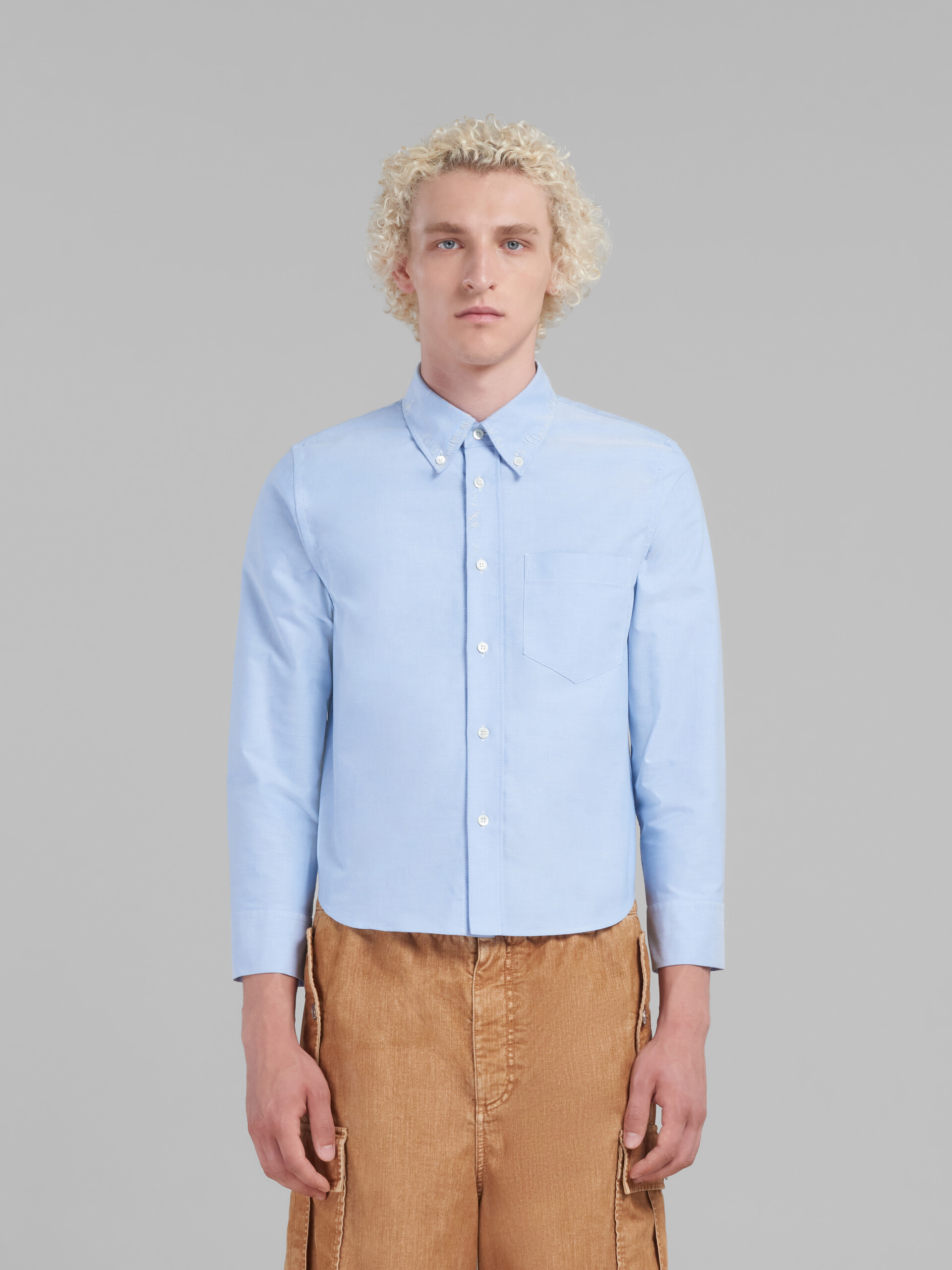 Camisa corta de oxford azul claro con efecto remiendo Marni - Camisas - Image 2