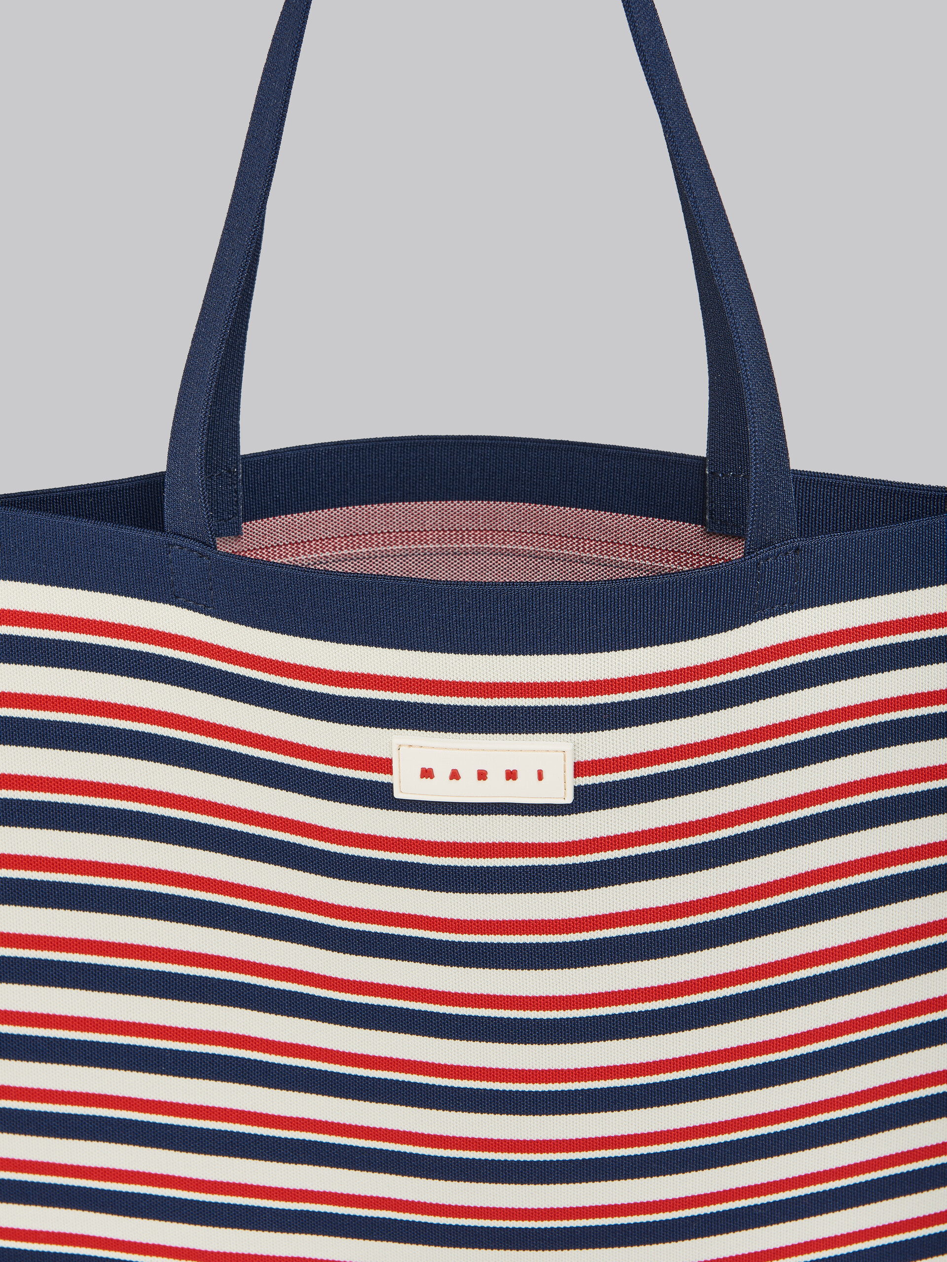 Navy white and red jacquard stripe flat tote bag - Shopping Bags - Image 4