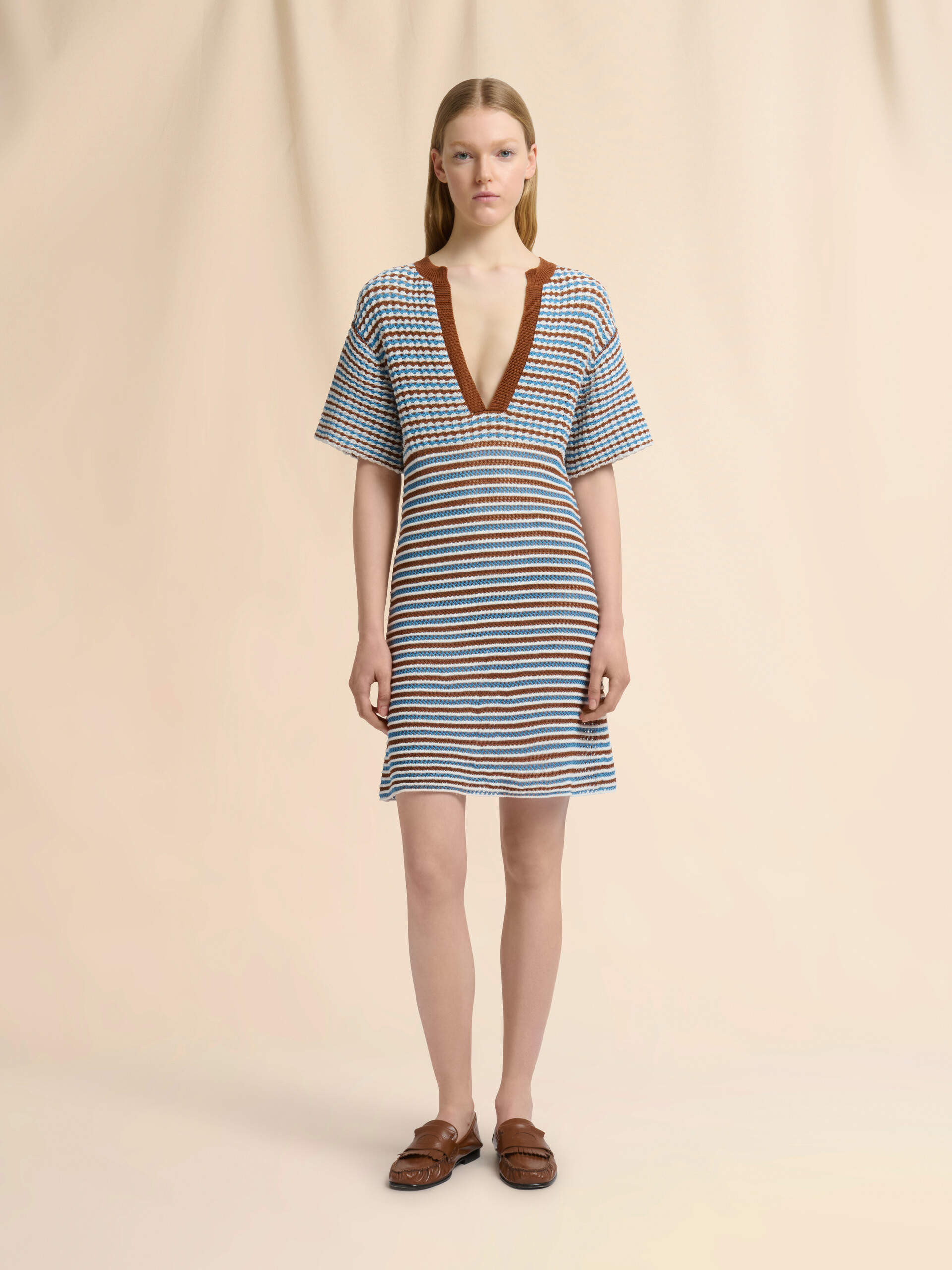 Brown and blue striped cotton crochet dress - Dresses - Image 2