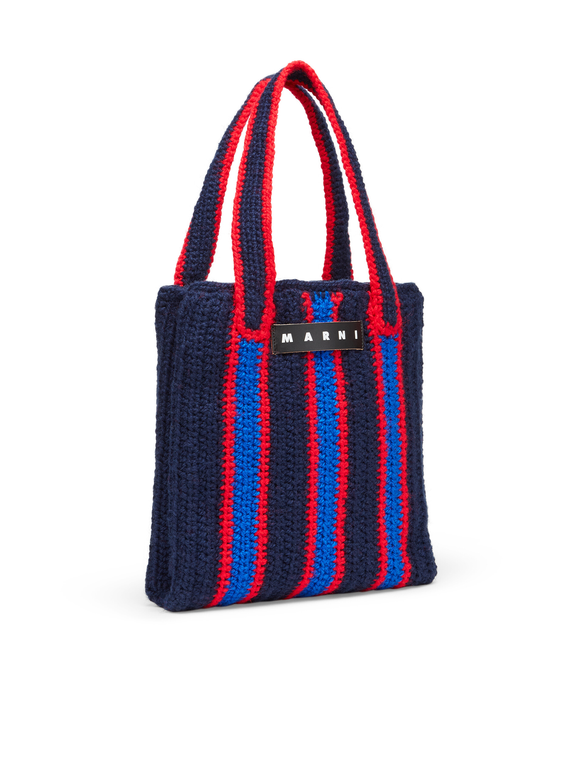 Borsa shopping MARNI MARKET in crochet con motivo rigato in blu rosso e bluette - Borse - Image 2
