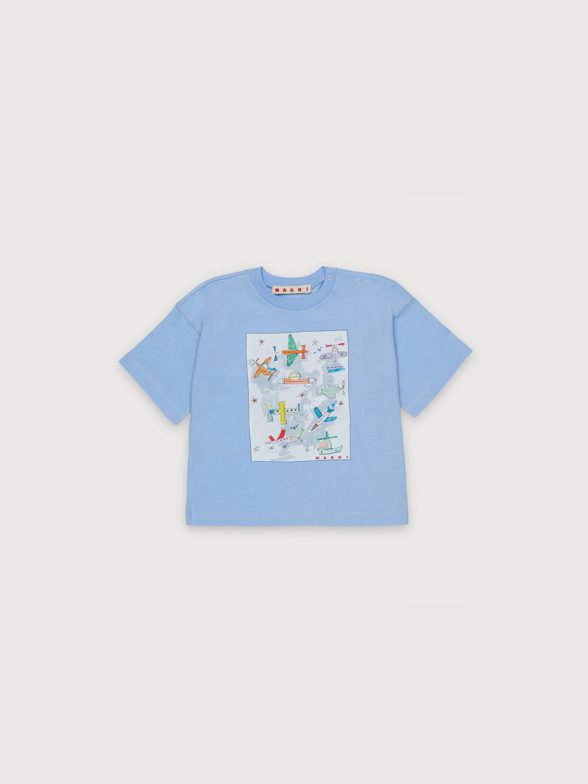 Light blue cotton T-shirt with airplane print - T-shirts - Image 1