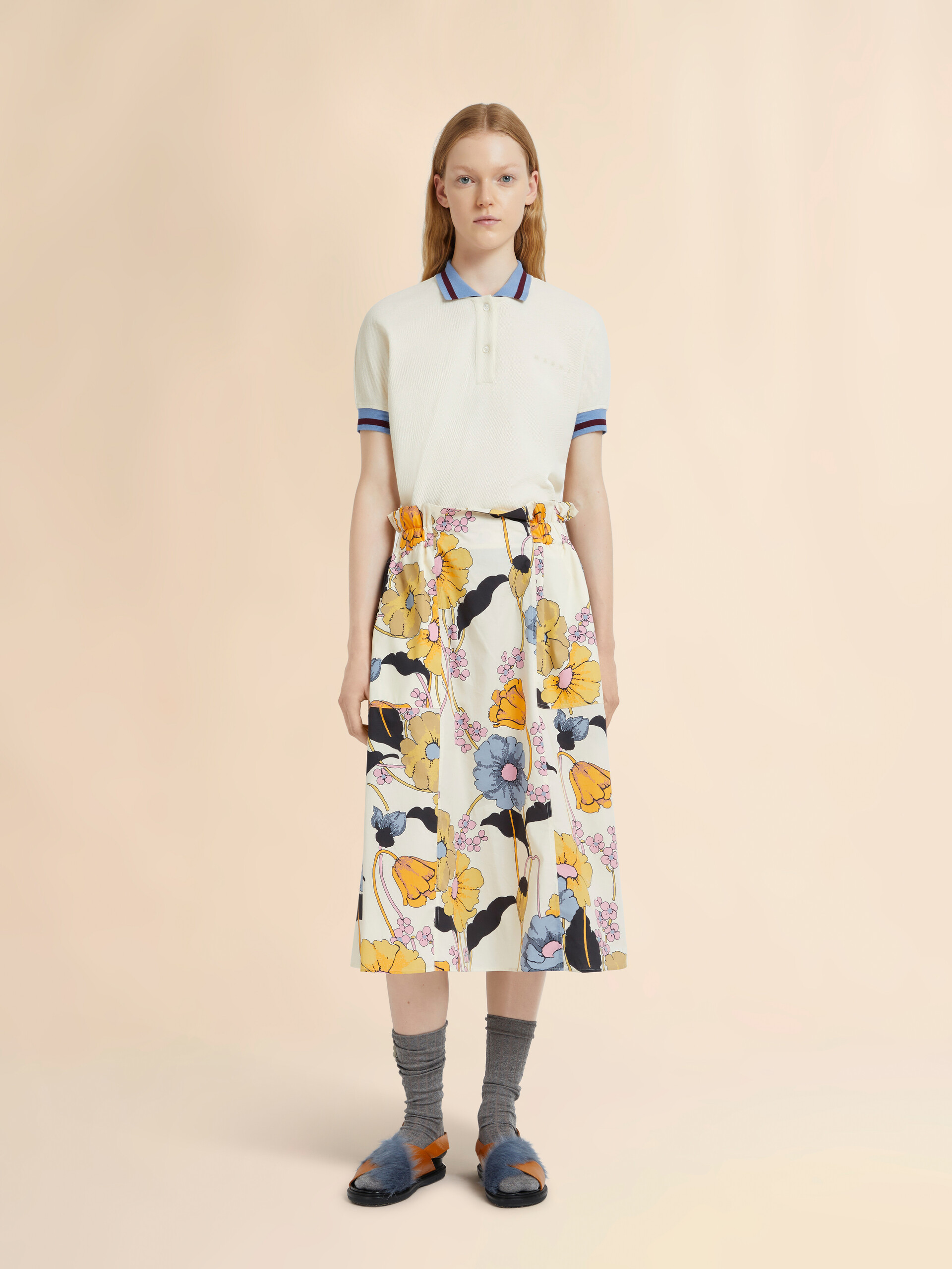 Blue poplin elasticated midi skirt with Melodia print - Skirts - Image 2