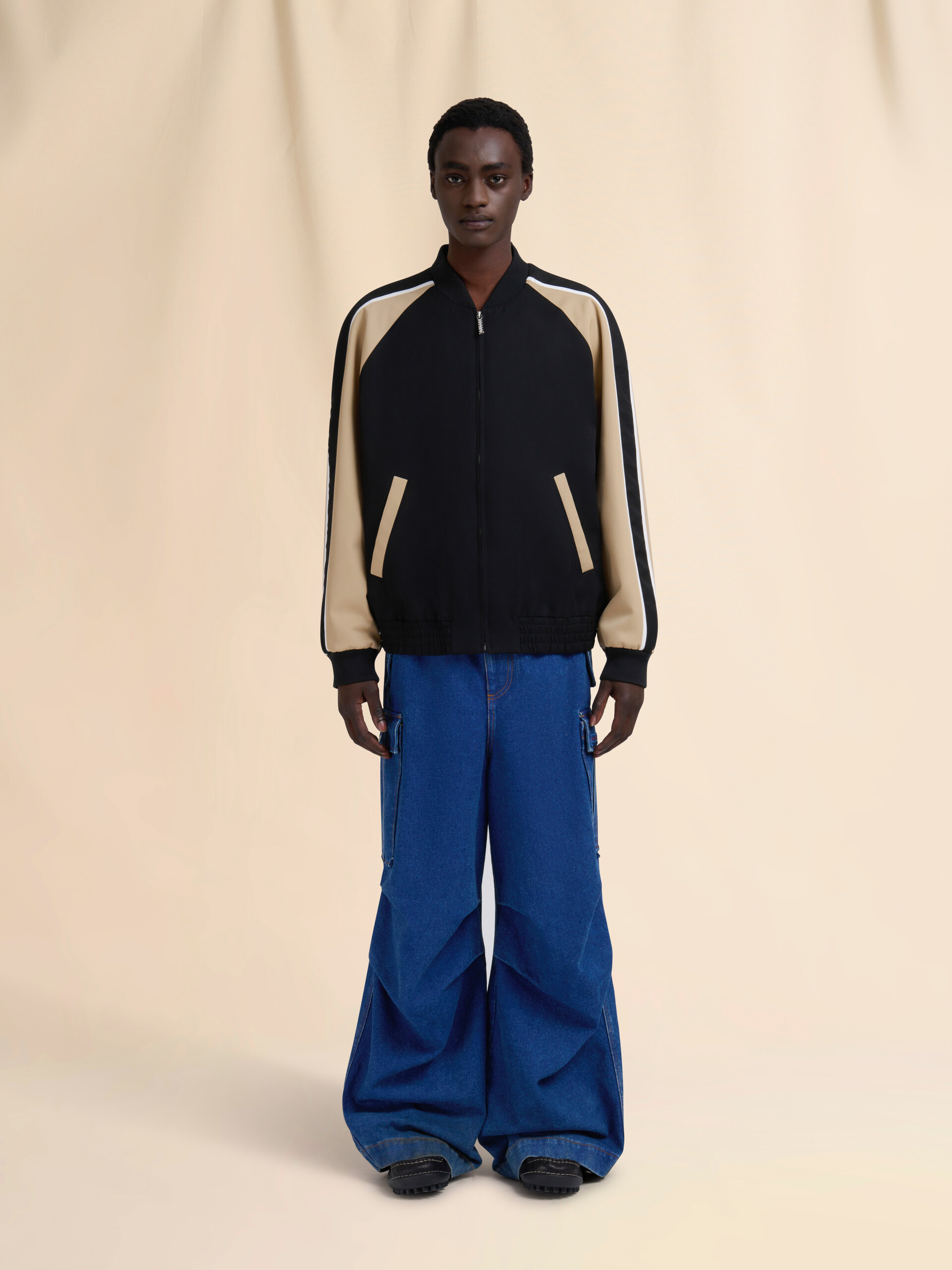 Black wool colour-block bomber jacket - Jackets - Image 2