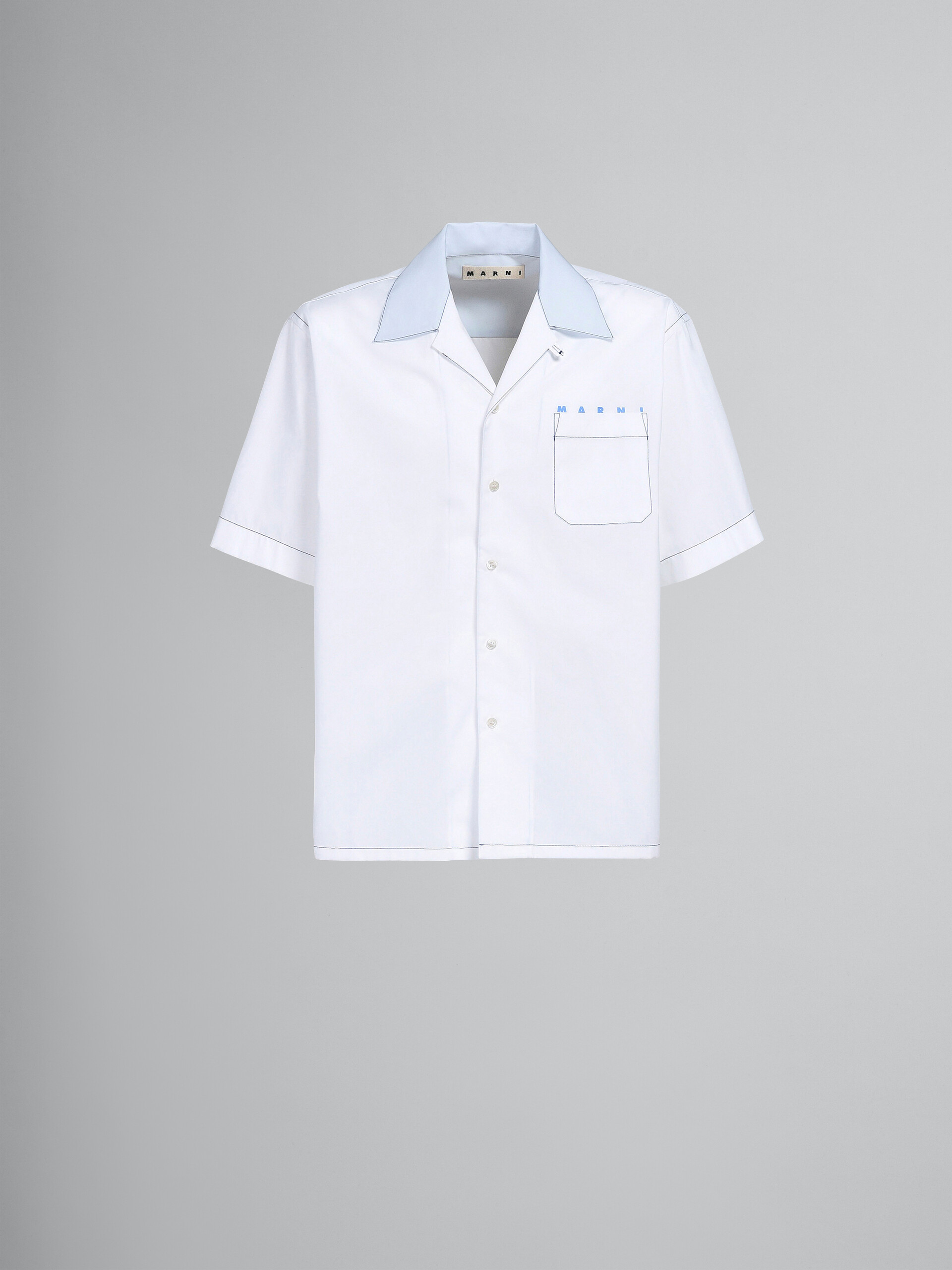 White logo print poplin bowling shirt - Shirts - Image 1