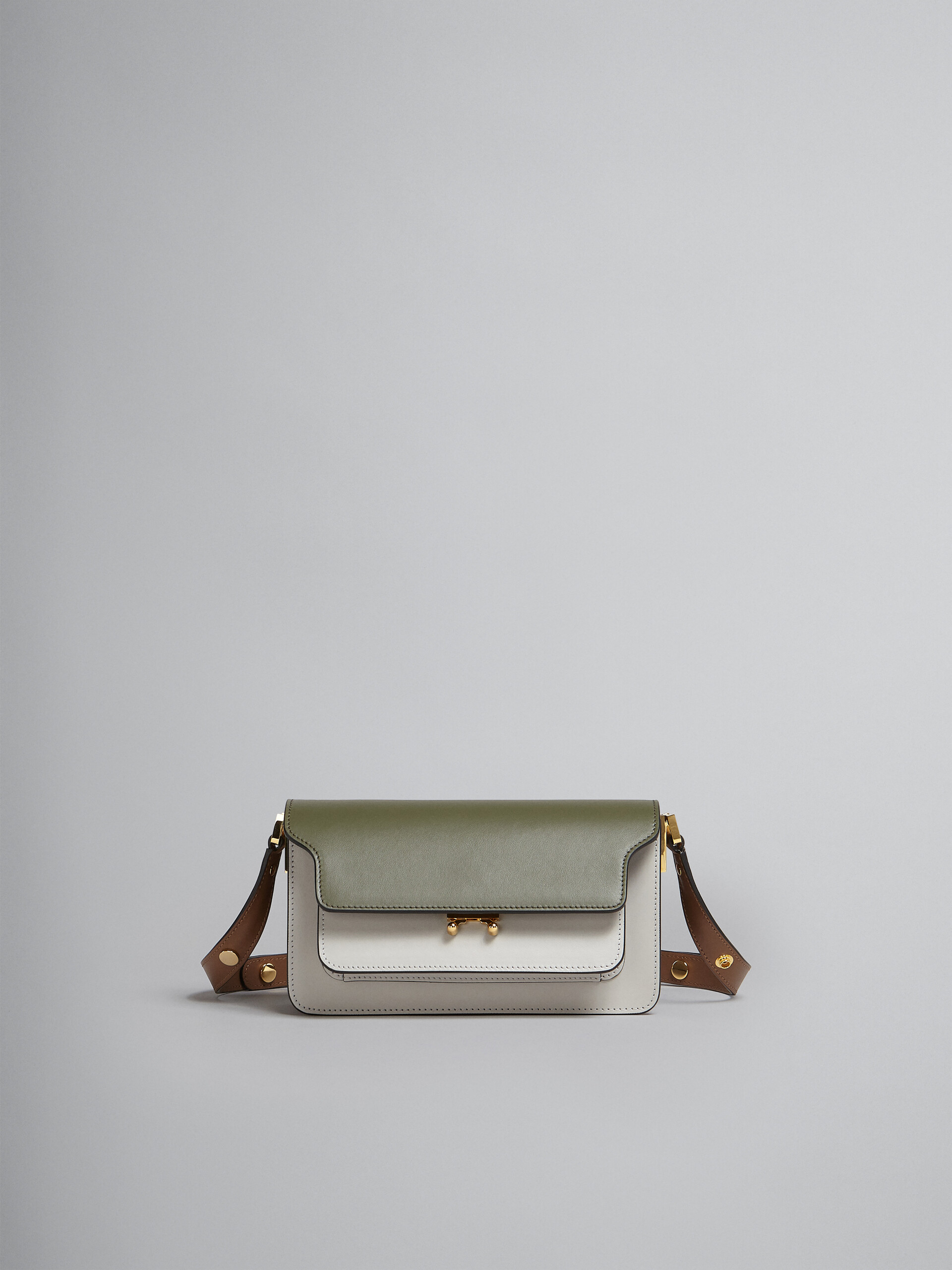 Trunk Bag E/W in green grey and brown leather - Shoulder Bags - Image 1