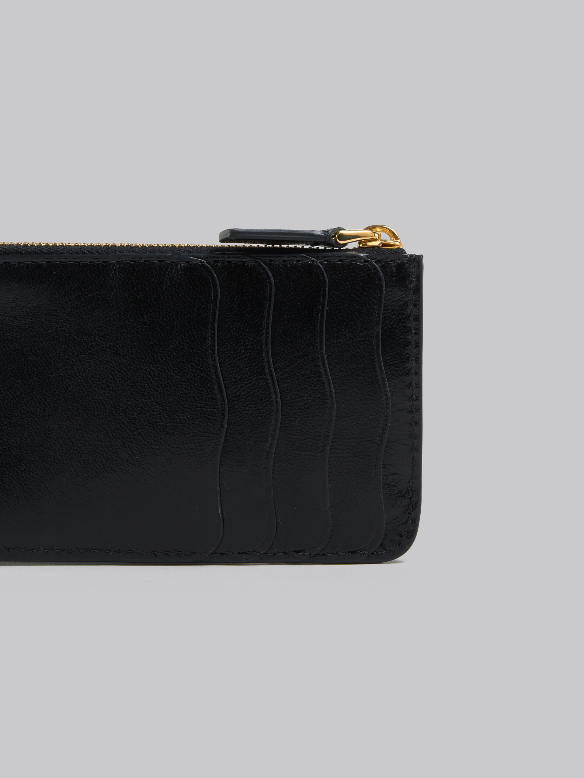 Black leather coin purse with wavy slots - Wallets - Image 4