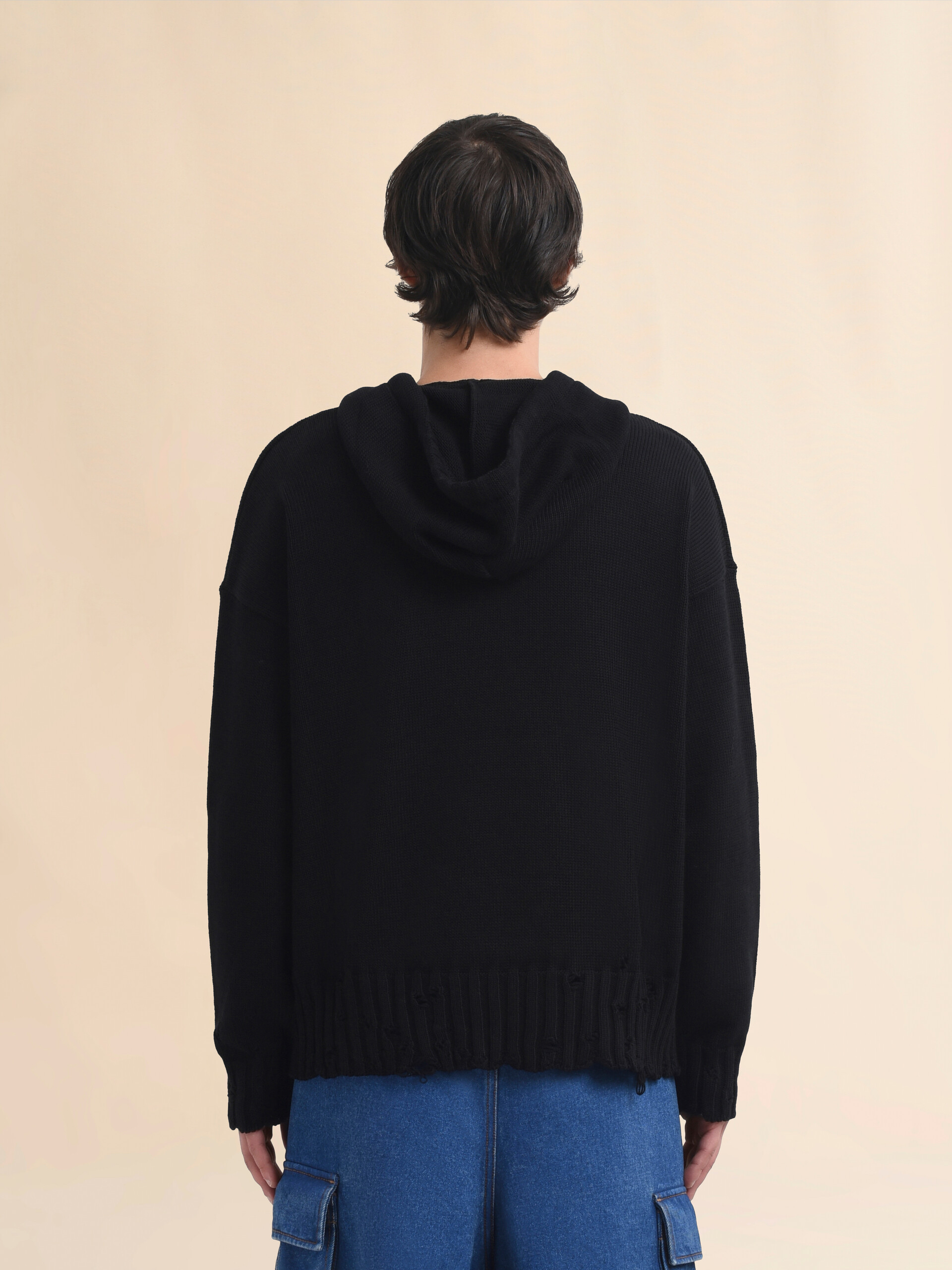 Black dishevelled cotton hoodie with Marni Symbol embroidery - Pullovers - Image 3