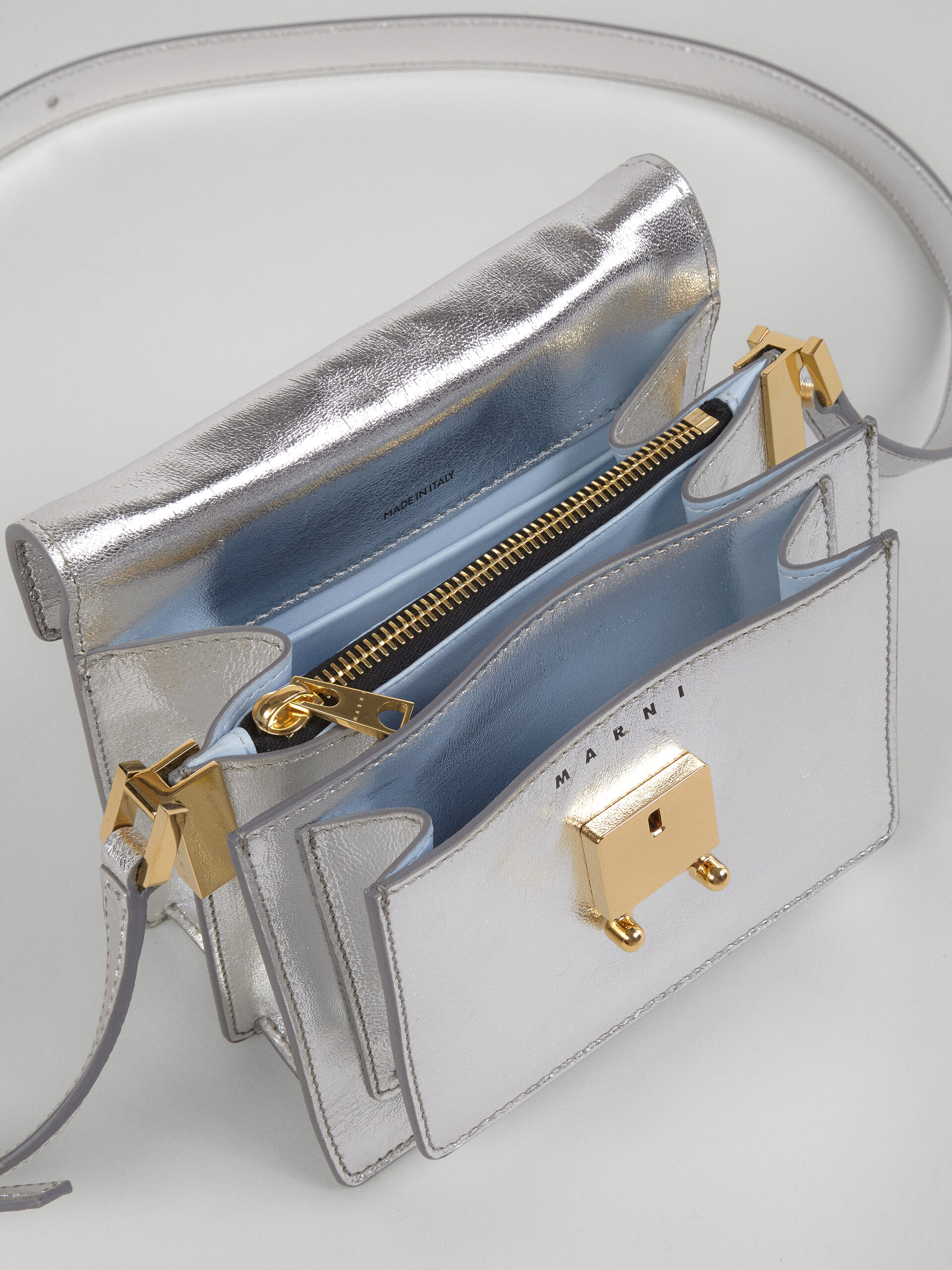 TRUNK SOFT mini bag in silver metallic leather - Shoulder Bags - Image 4