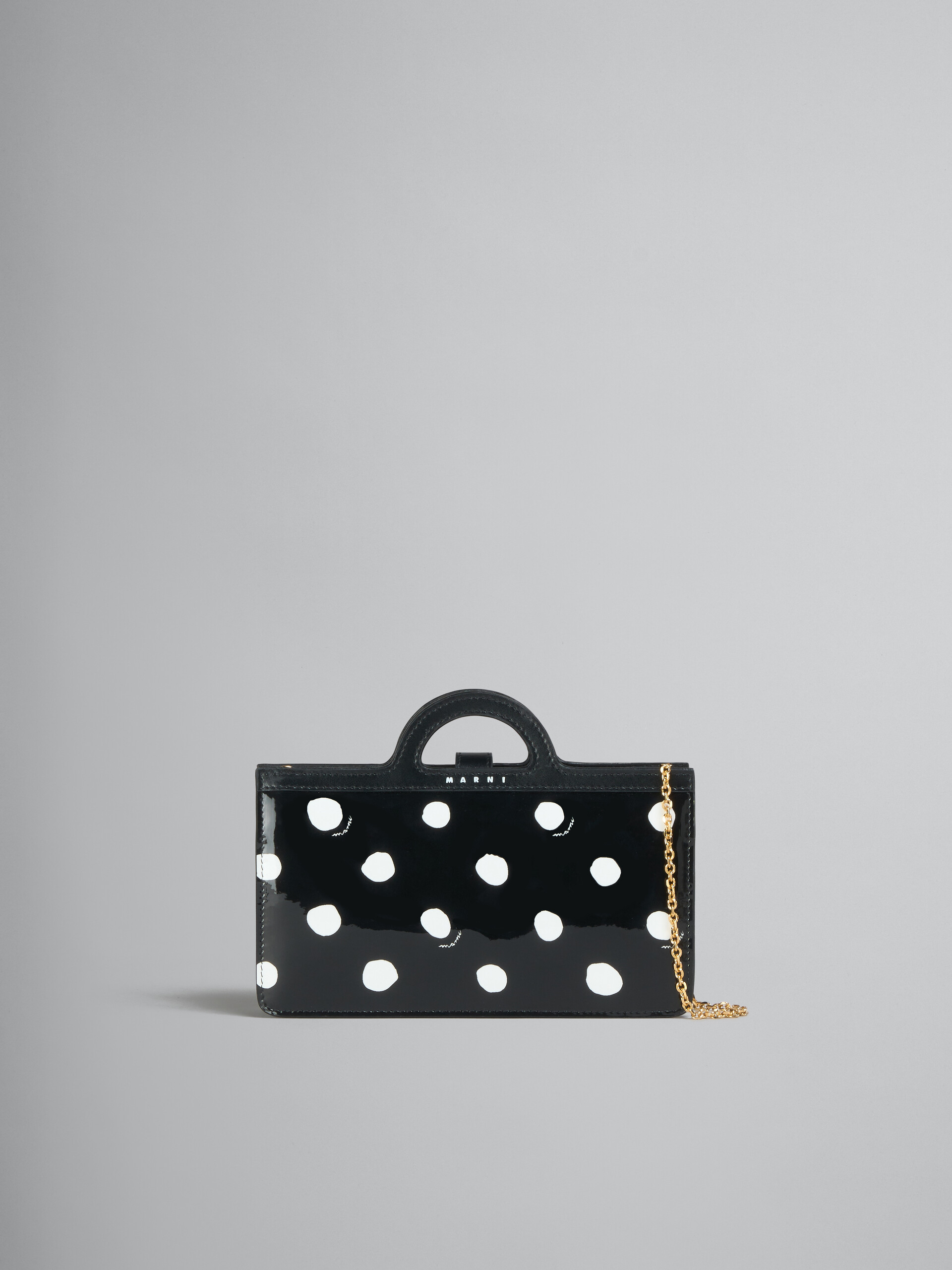 Black and white polka-dot patent leather Tropicalia long wallet with chain - Wallets - Image 1