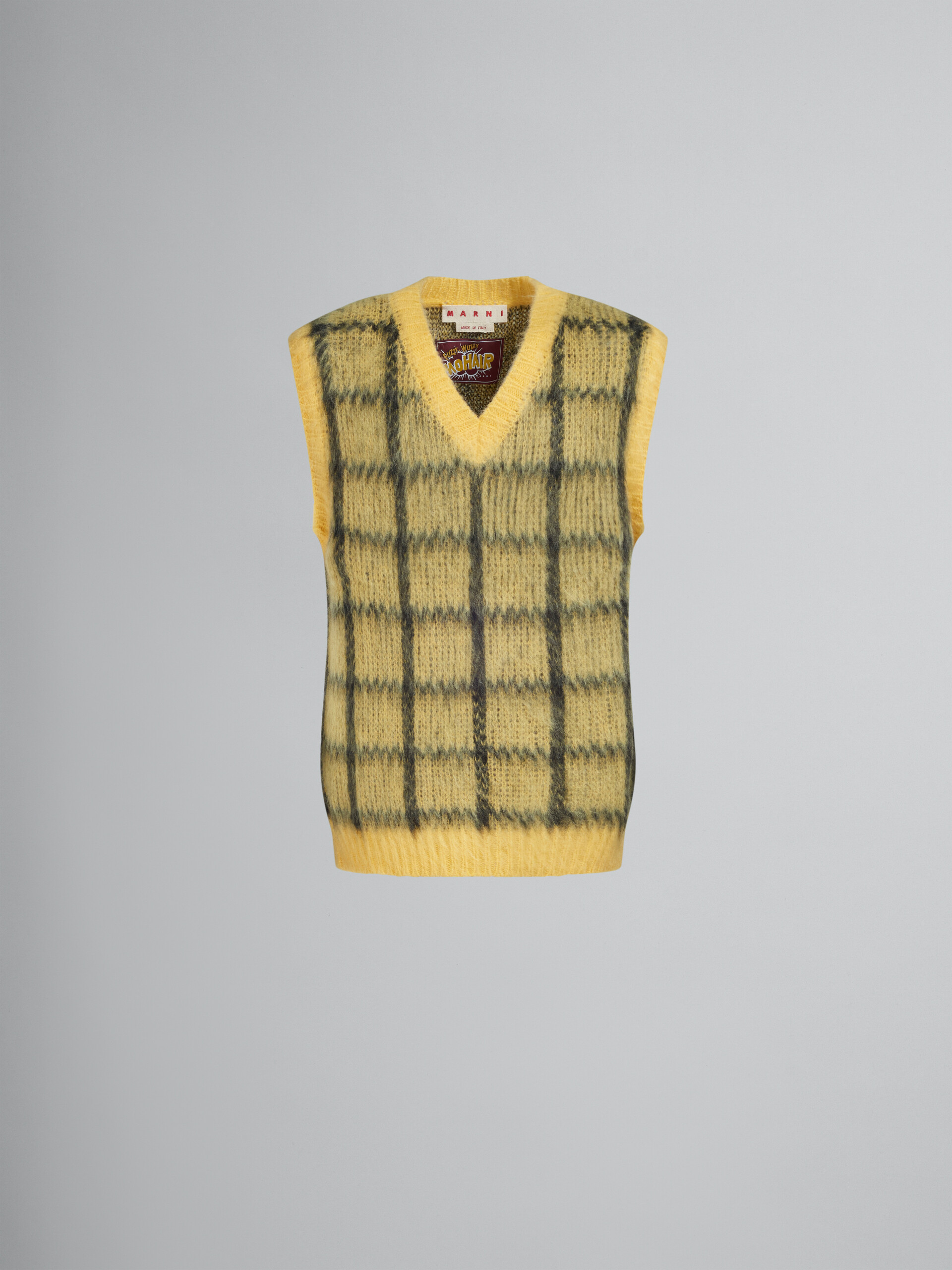 Yellow checked mohair sleeveless jumper - Pullovers - Image 1