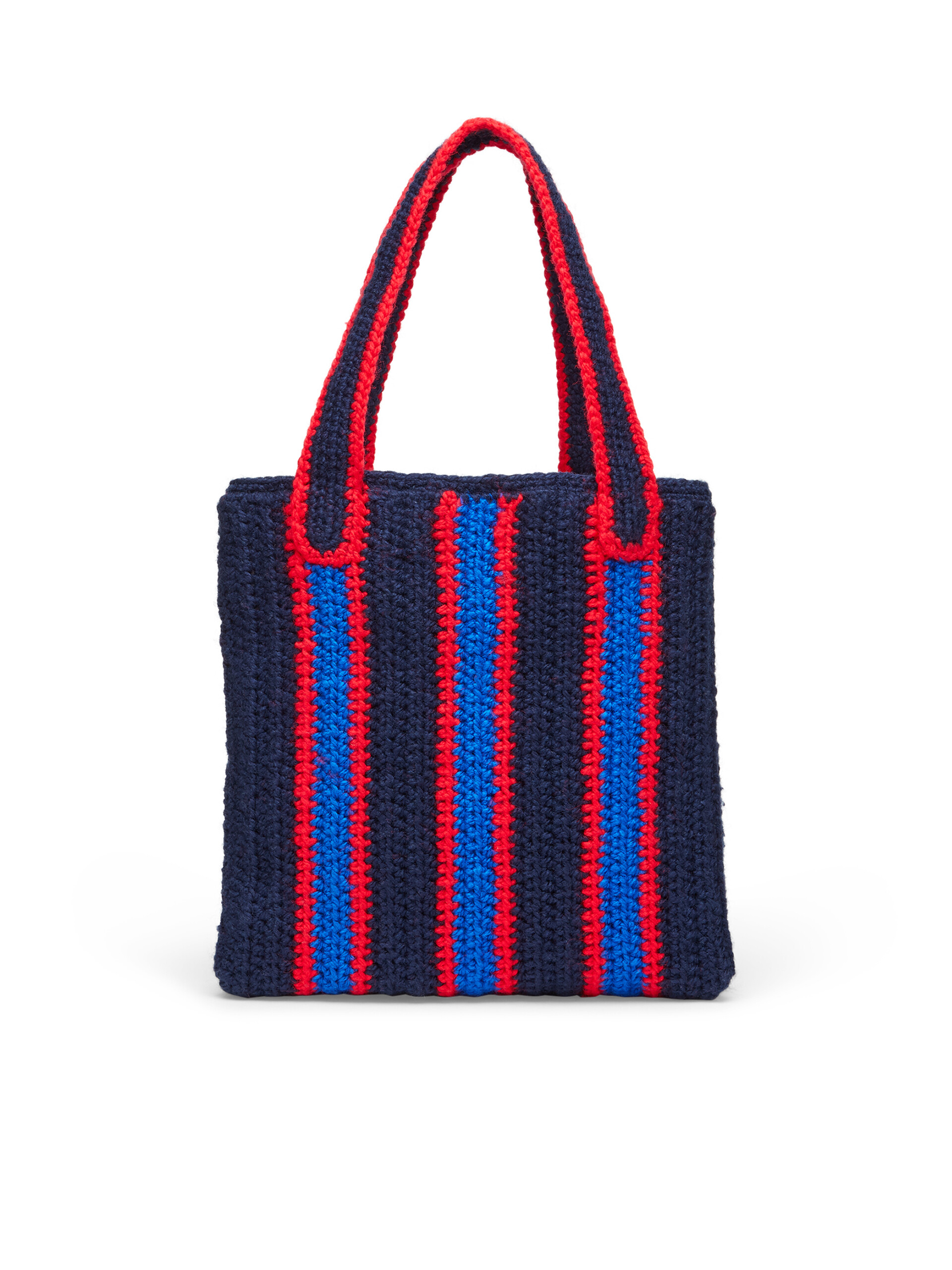 Borsa shopping MARNI MARKET in crochet con motivo rigato in blu rosso e bluette - Borse - Image 3