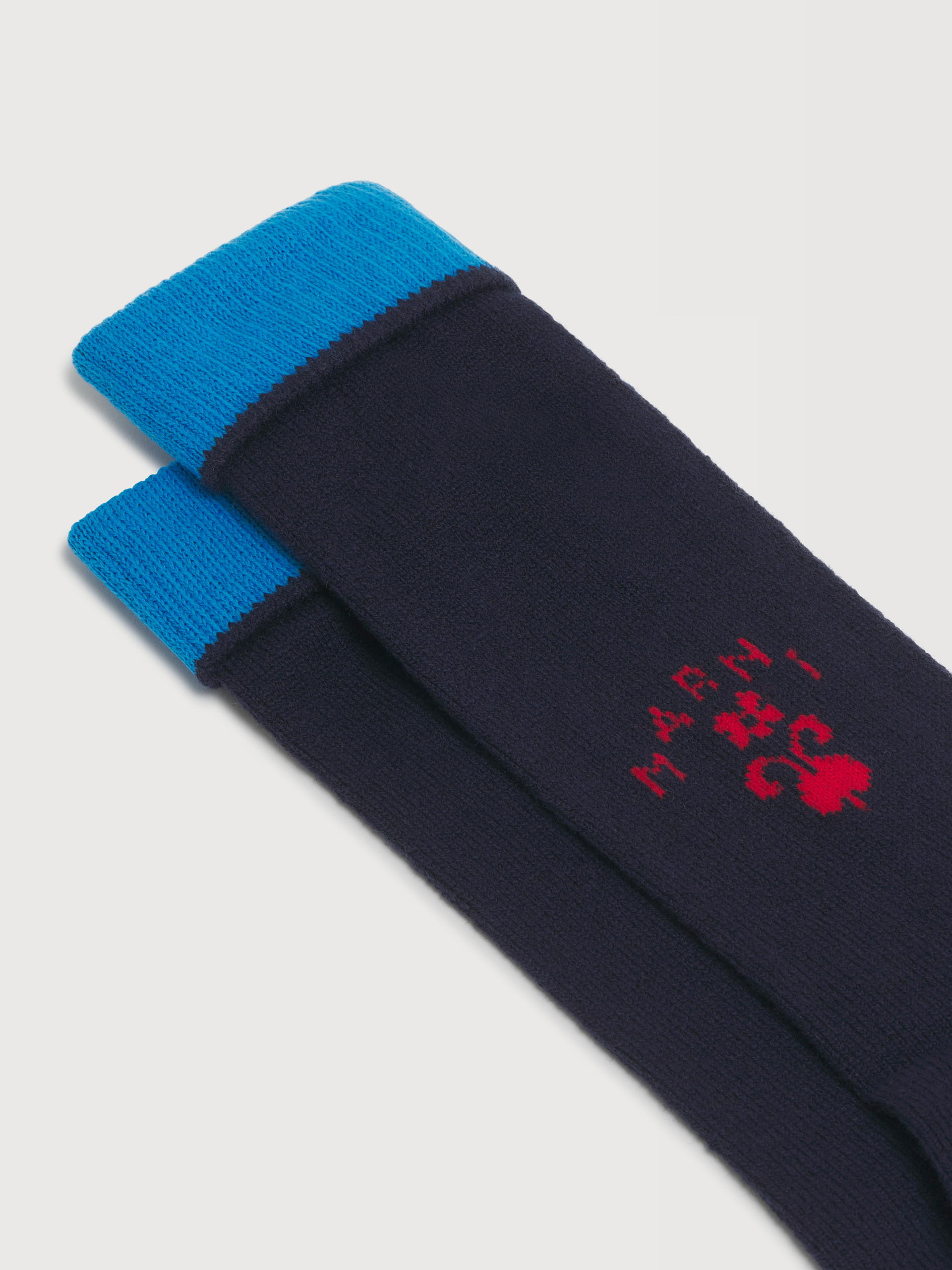 Deep blue wool-cashmere socks with crest logo - Socks - Image 2