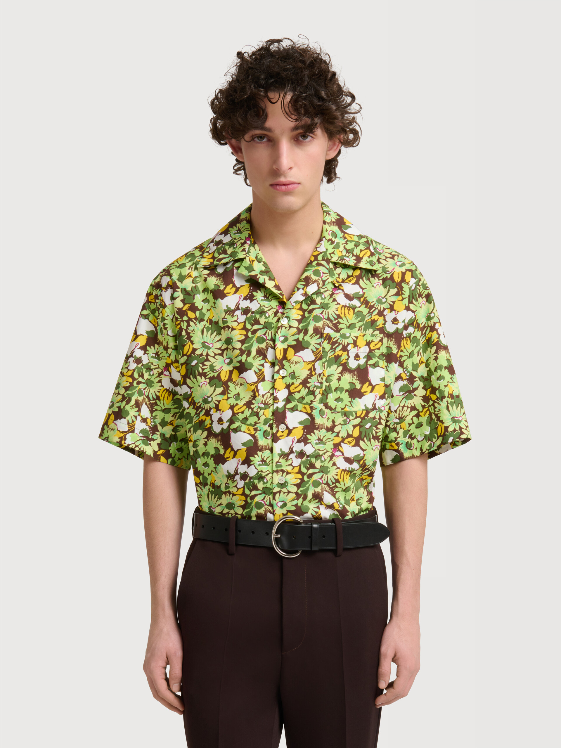 Brown poplin shirt with Pop Flowers print - Shirts - Image 2