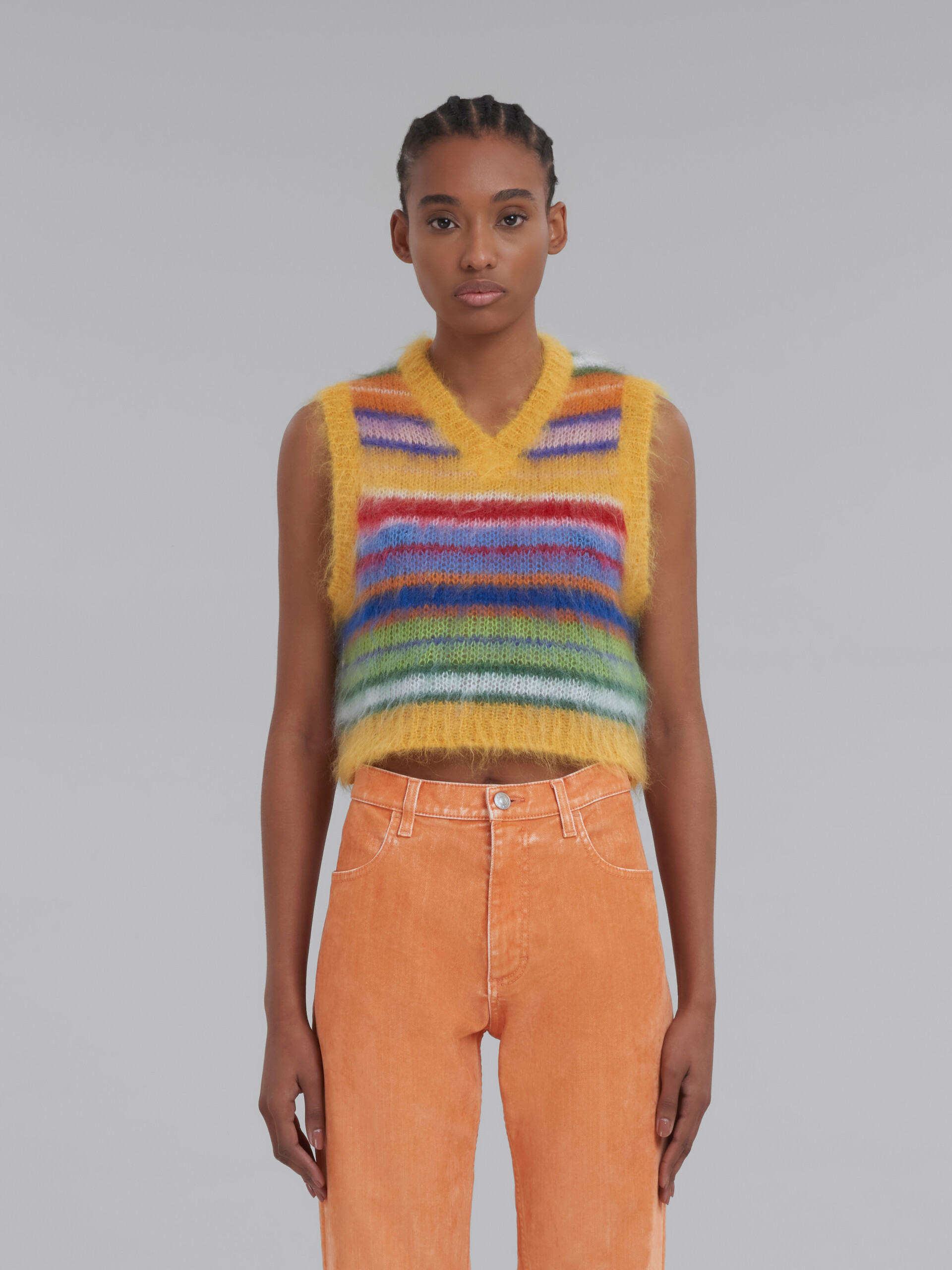 Multicoloured cropped mohair and wool striped vest - Pullovers - Image 2
