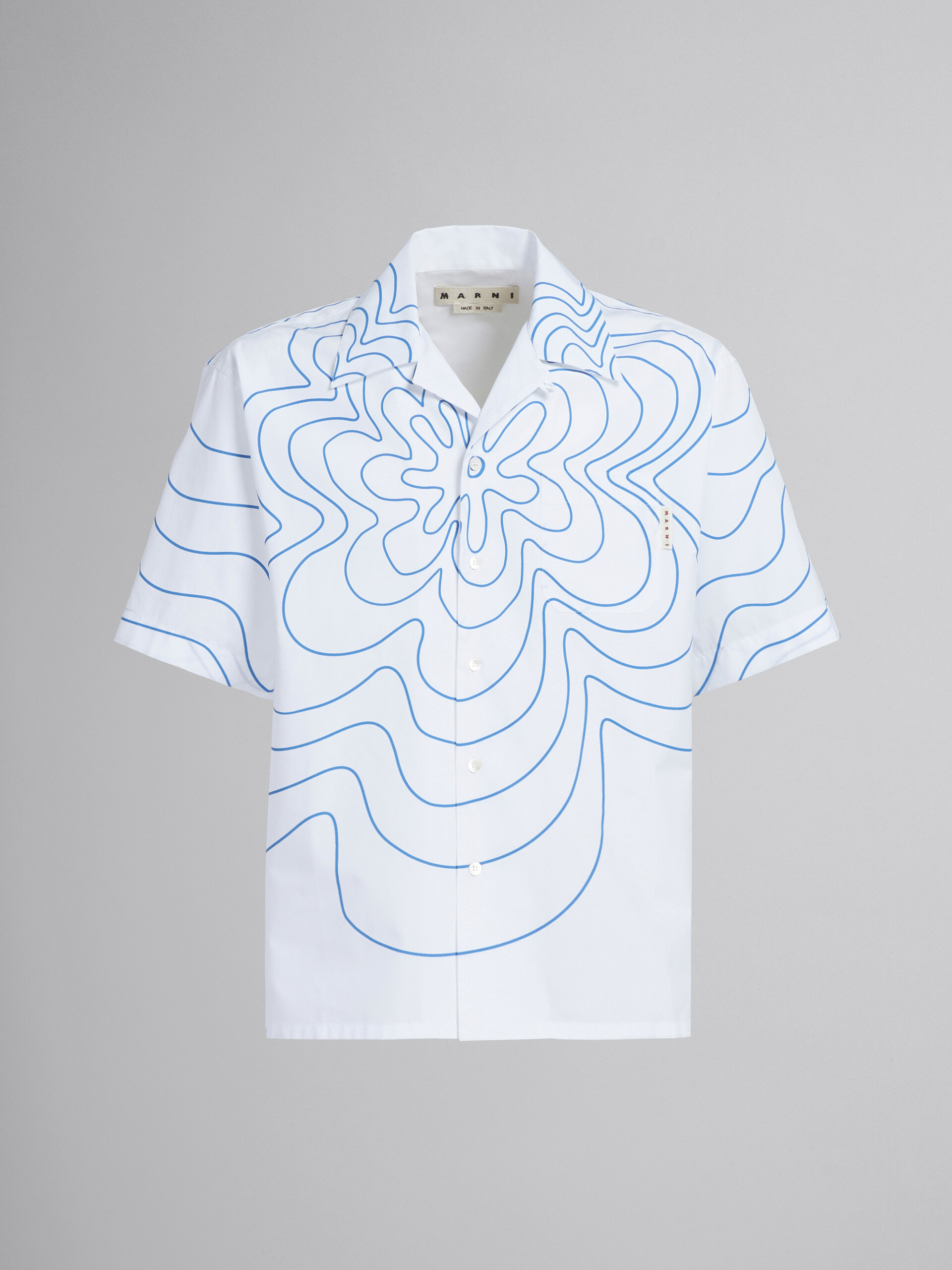 White Vibrating Flower poplin bowling shirt - Shirts - Image 1
