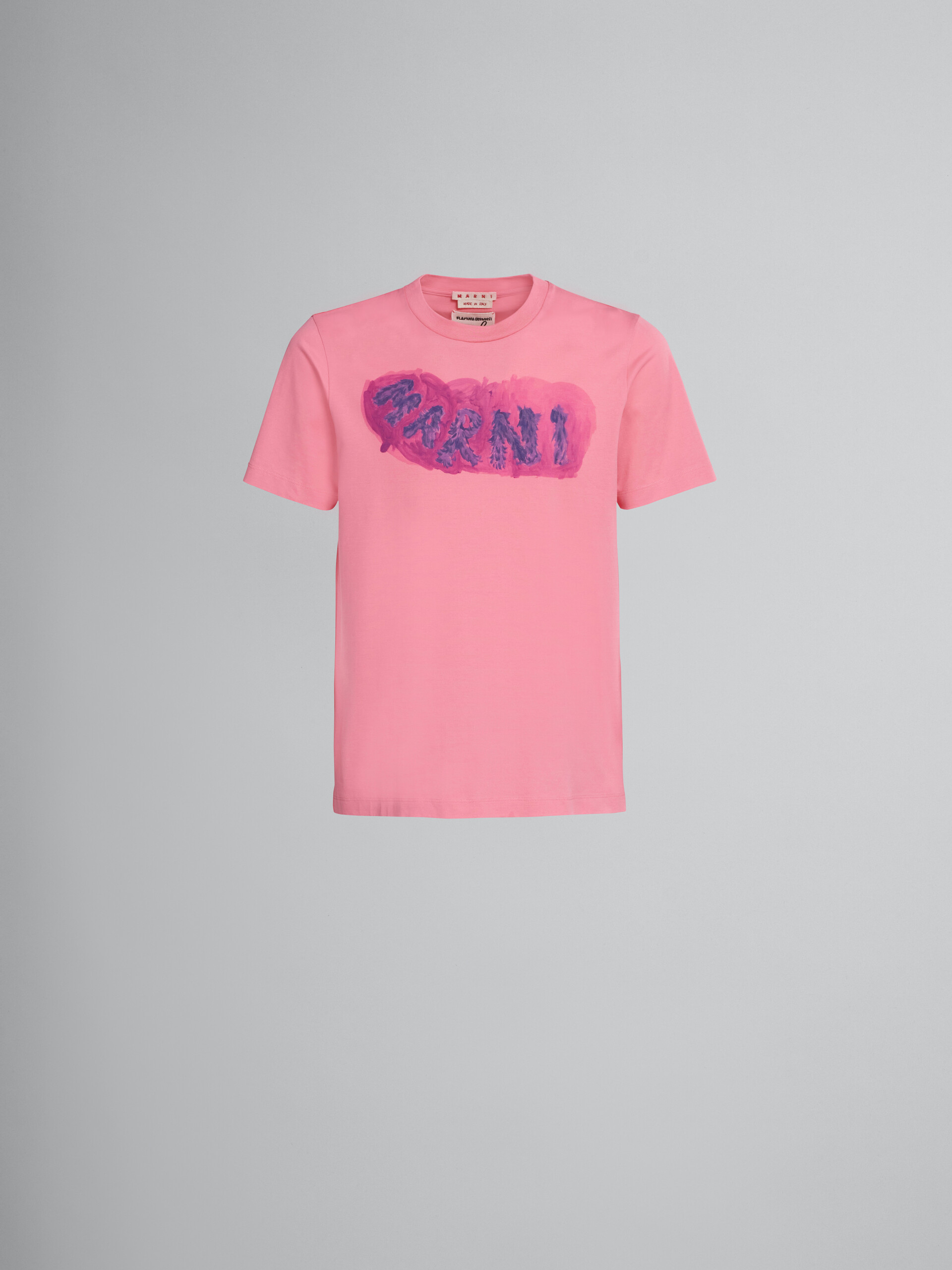 Rosafarbenes T-Shirt aus Bio-Baumwolle mit grafischem Logo - T-shirts - Image 1
