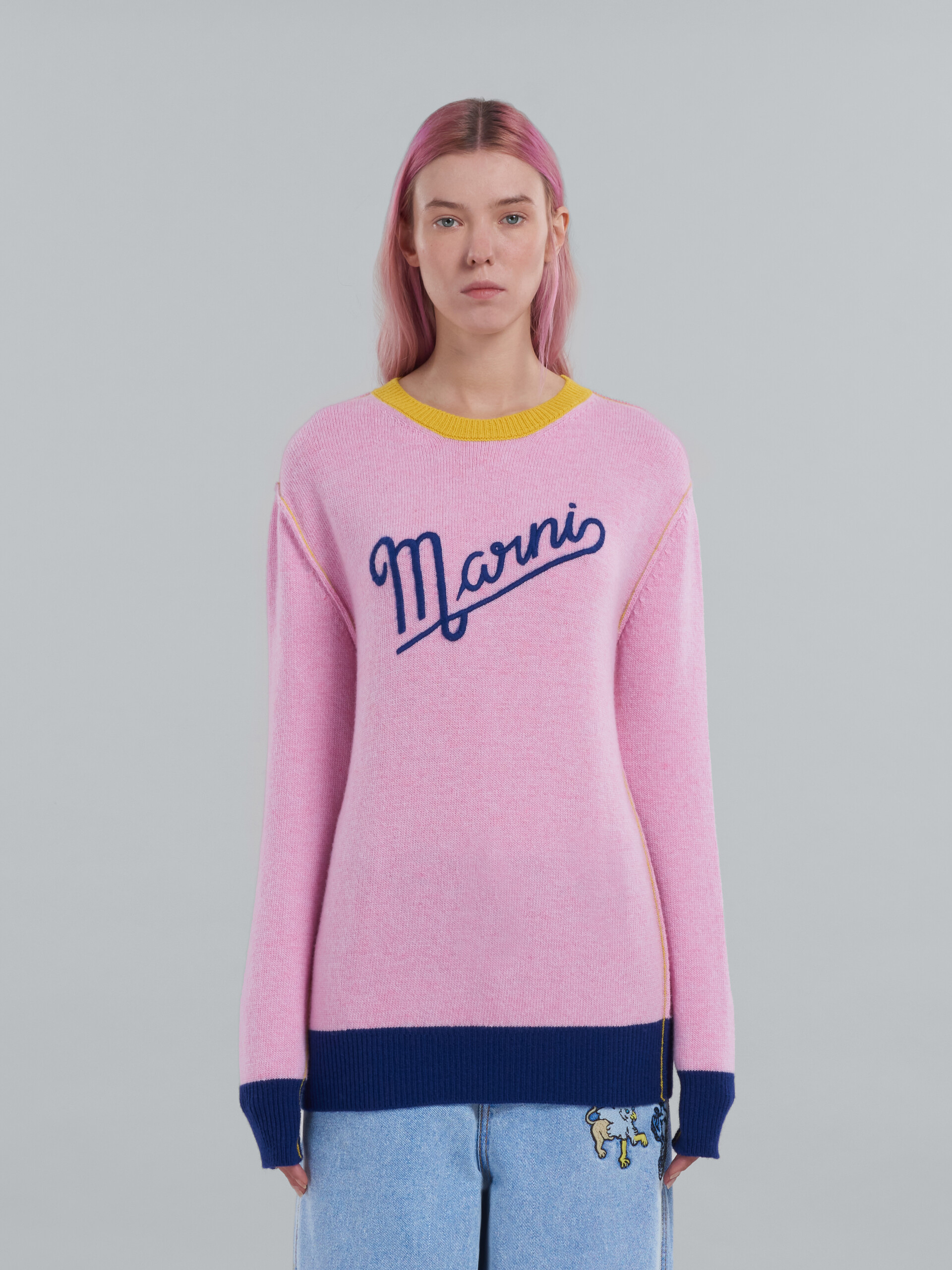 Pink wool sweater with logo - Pullovers - Image 2