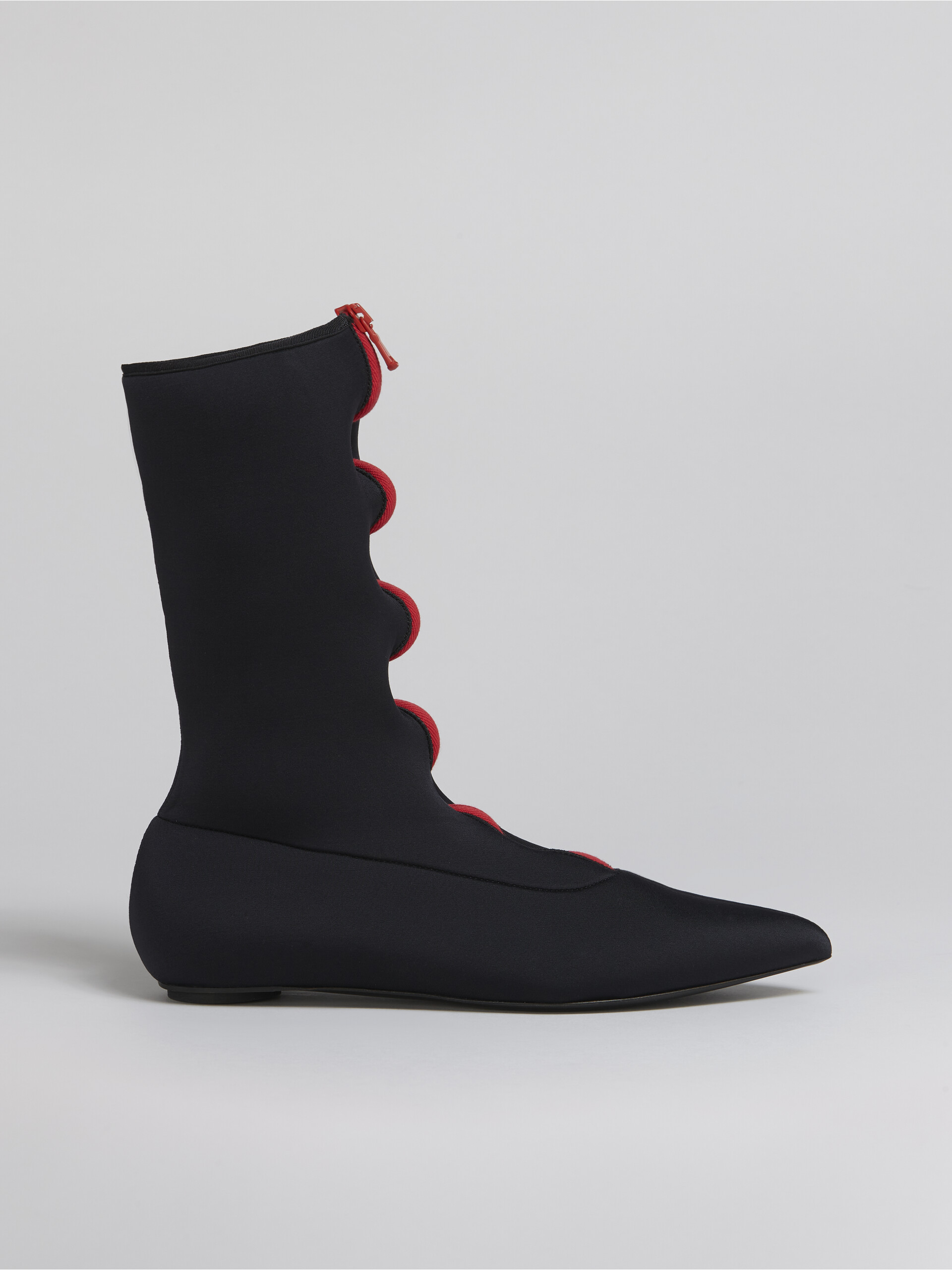 Pointed flat bootie in stretch neoprene - Boots - Image 1