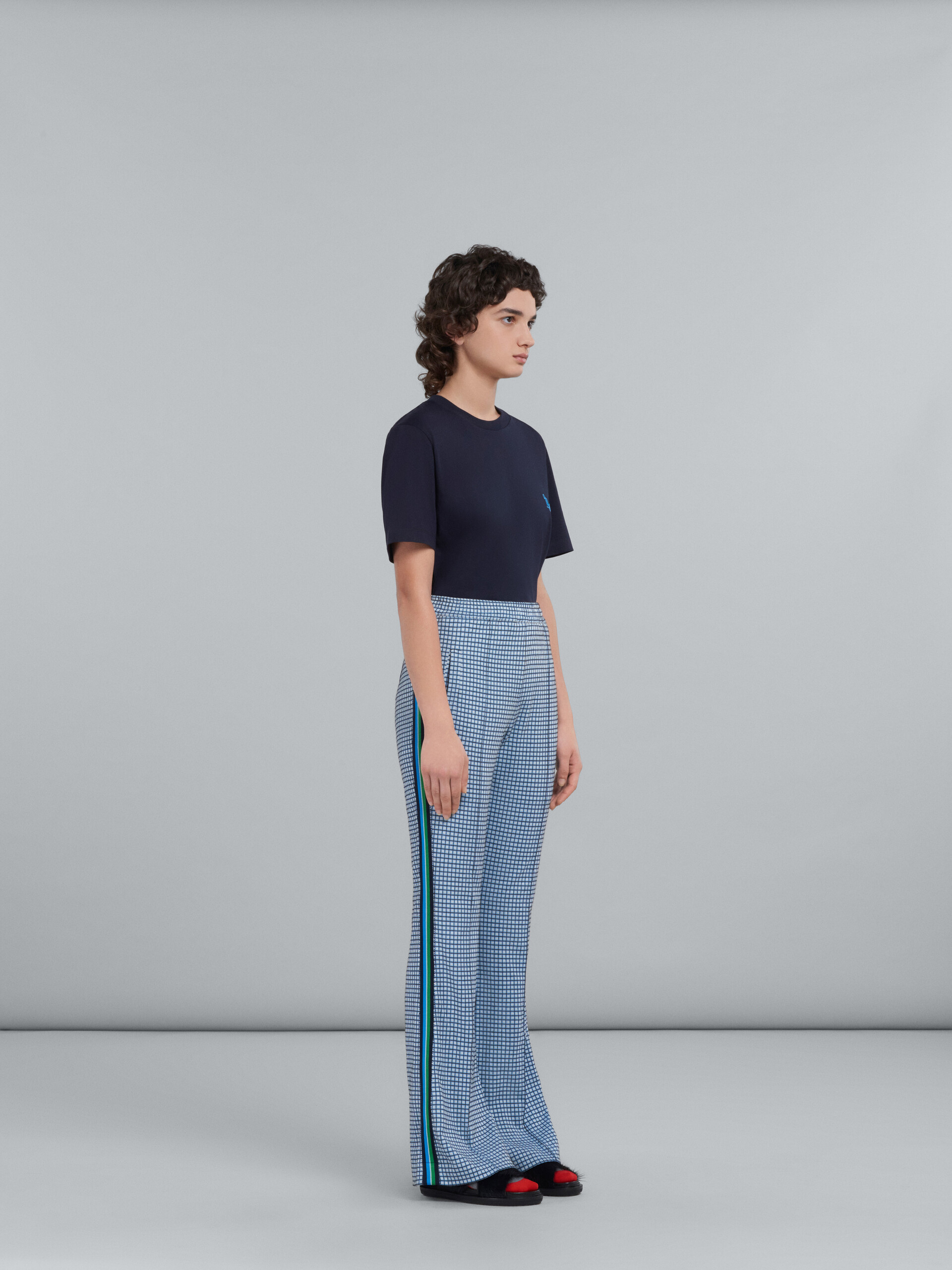 Flared trousers in light blue jacquard fabric - Pants - Image 5