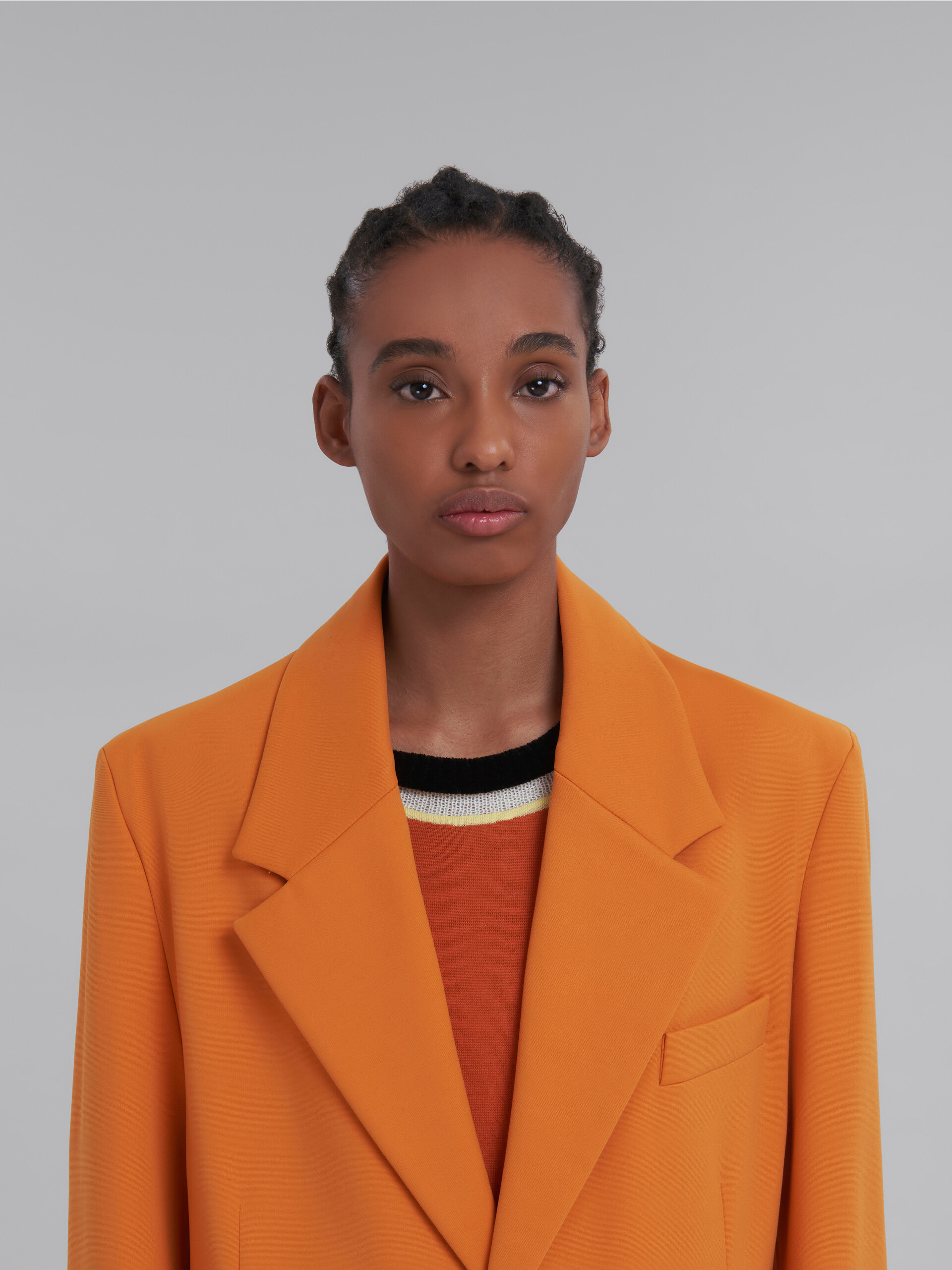 Orange single-breasted jersey coat - Coat - Image 4