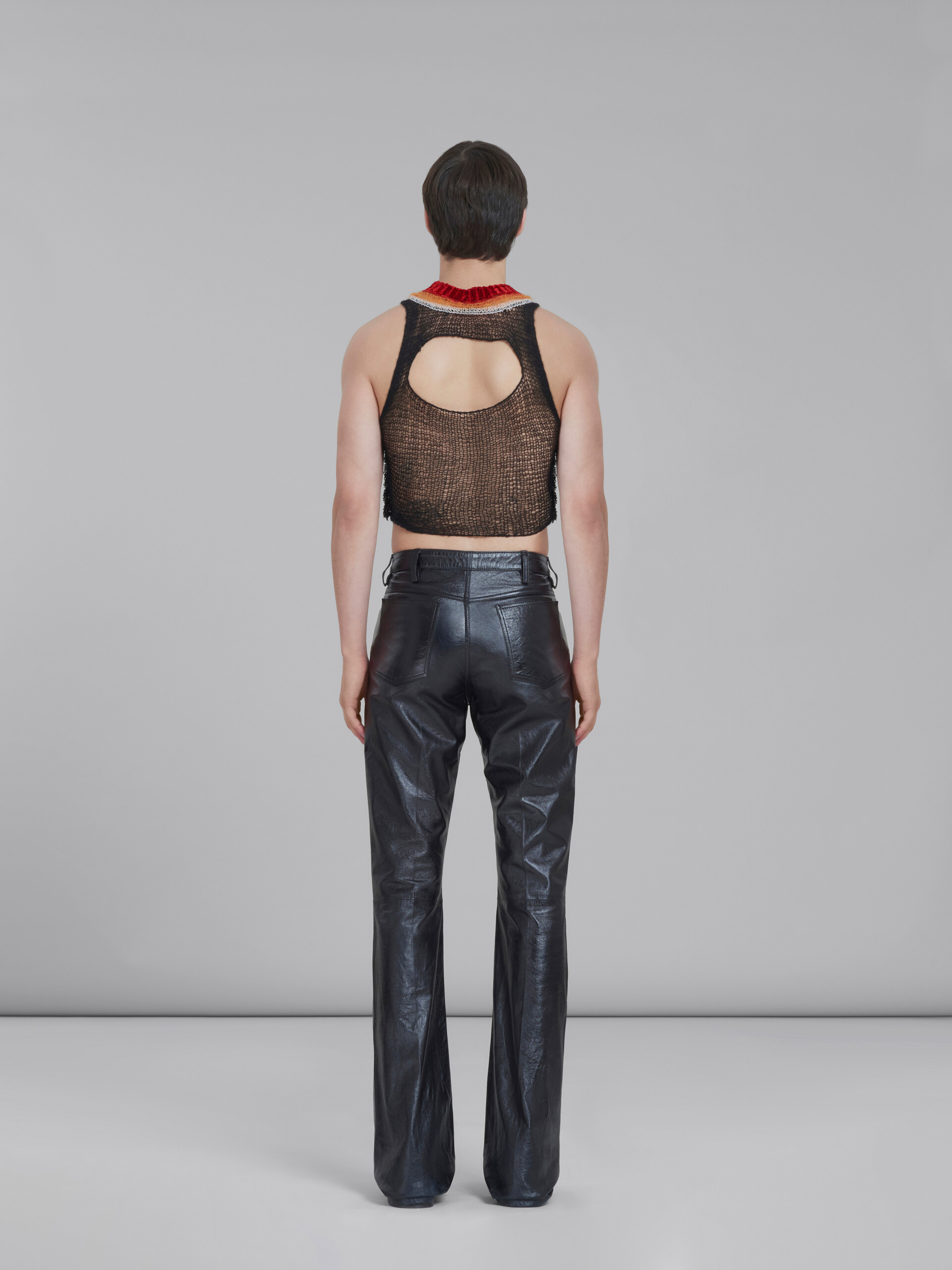 Black flared trousers in ultralight naplak leather - Pants - Image 3