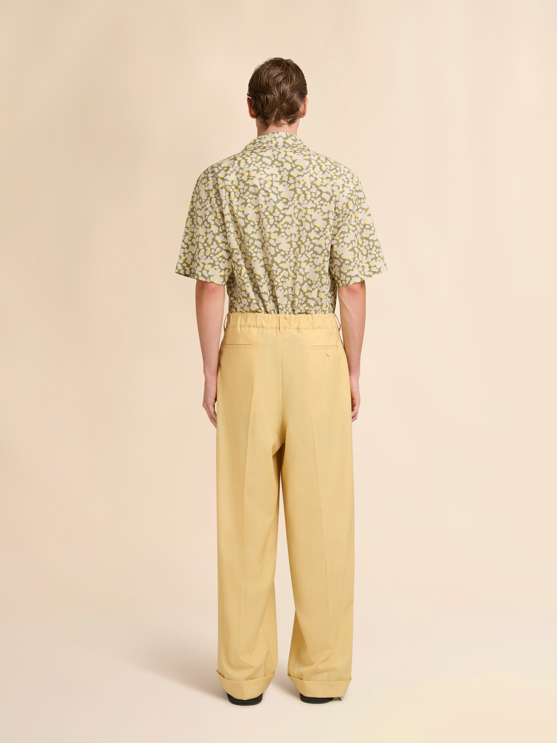 Yellow tropical wool pleated trousers - Pants - Image 3