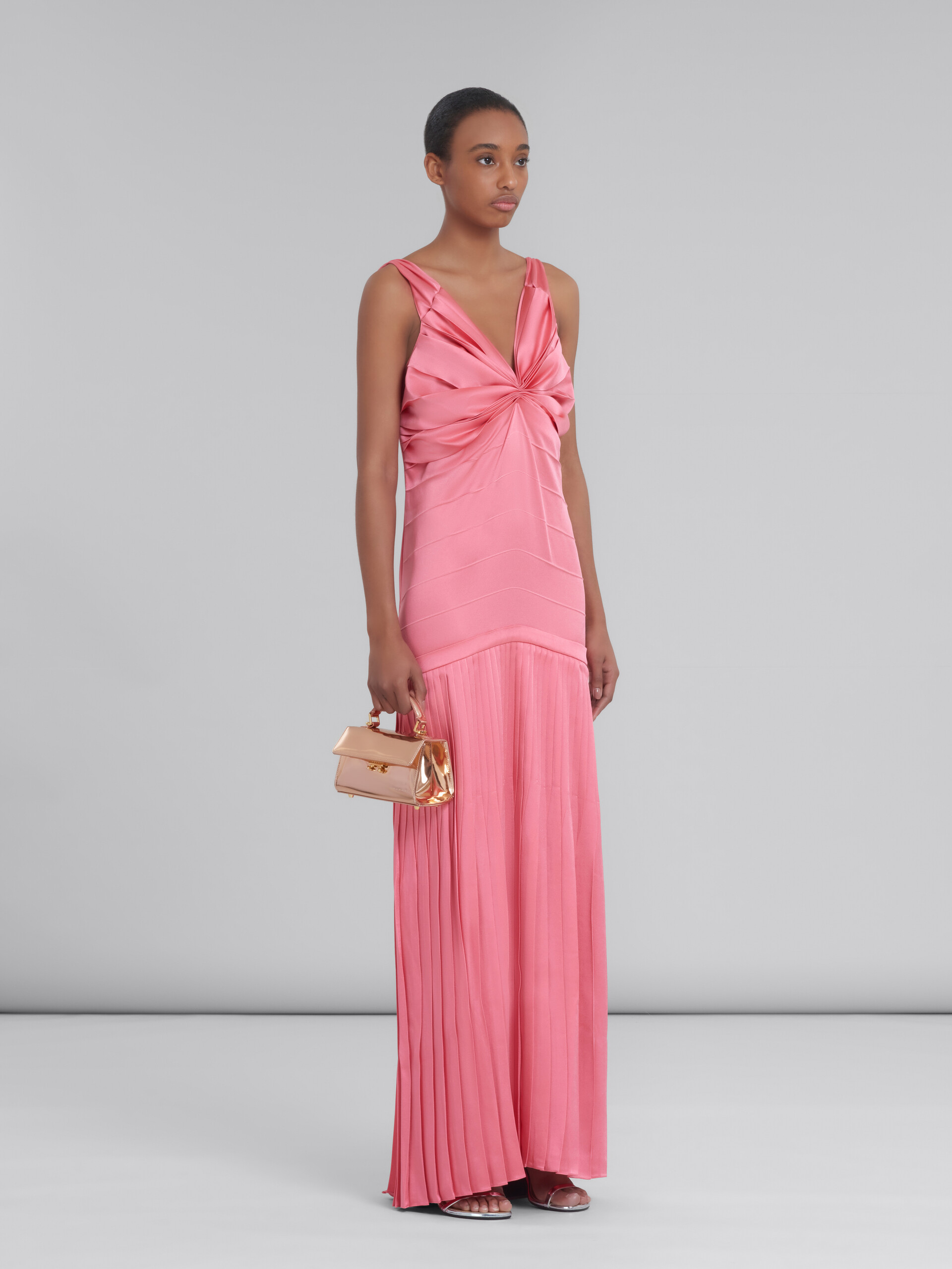 Draped long dress in pink crêpe satin - Dresses - Image 6
