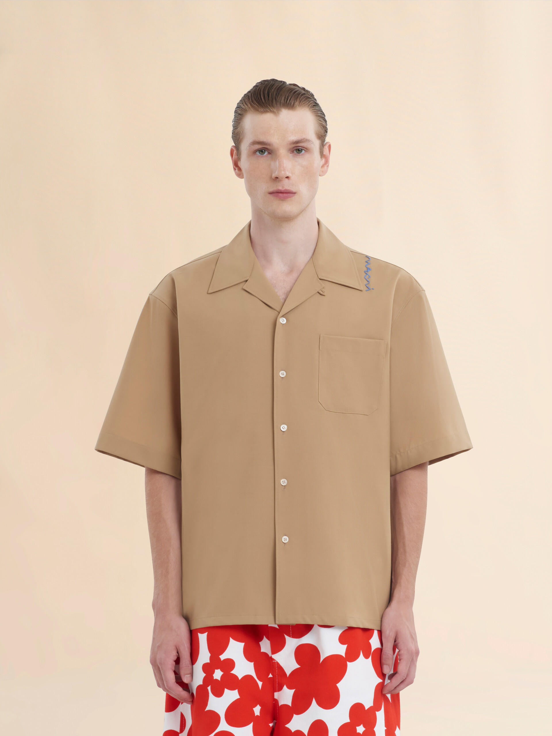 ブラック ウール混ボウリングシャツ、マルニシンボル入り - シャツ - Image 2