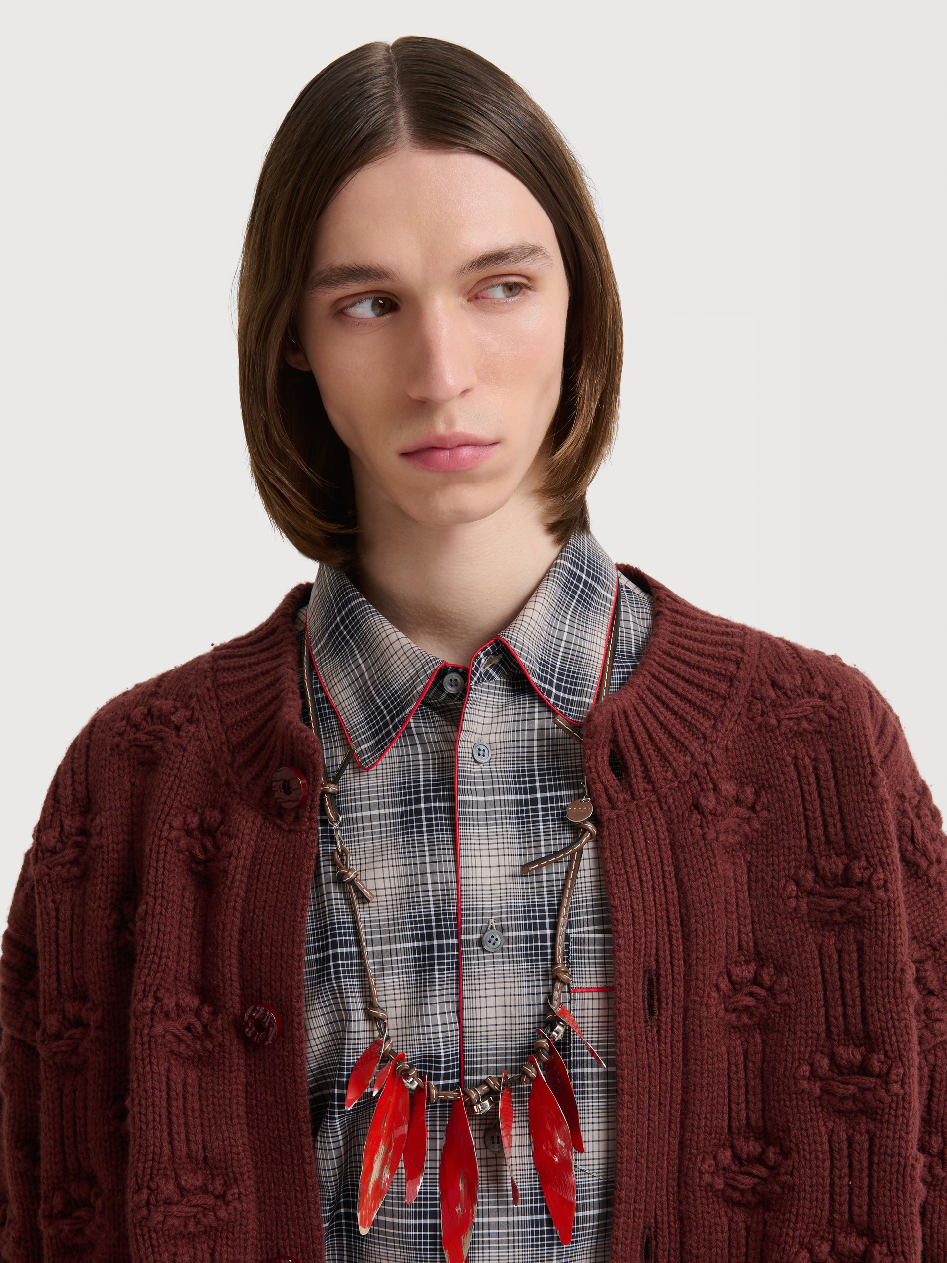 Brown fisherman wool-cashmere cardigan - Pullovers - Image 5