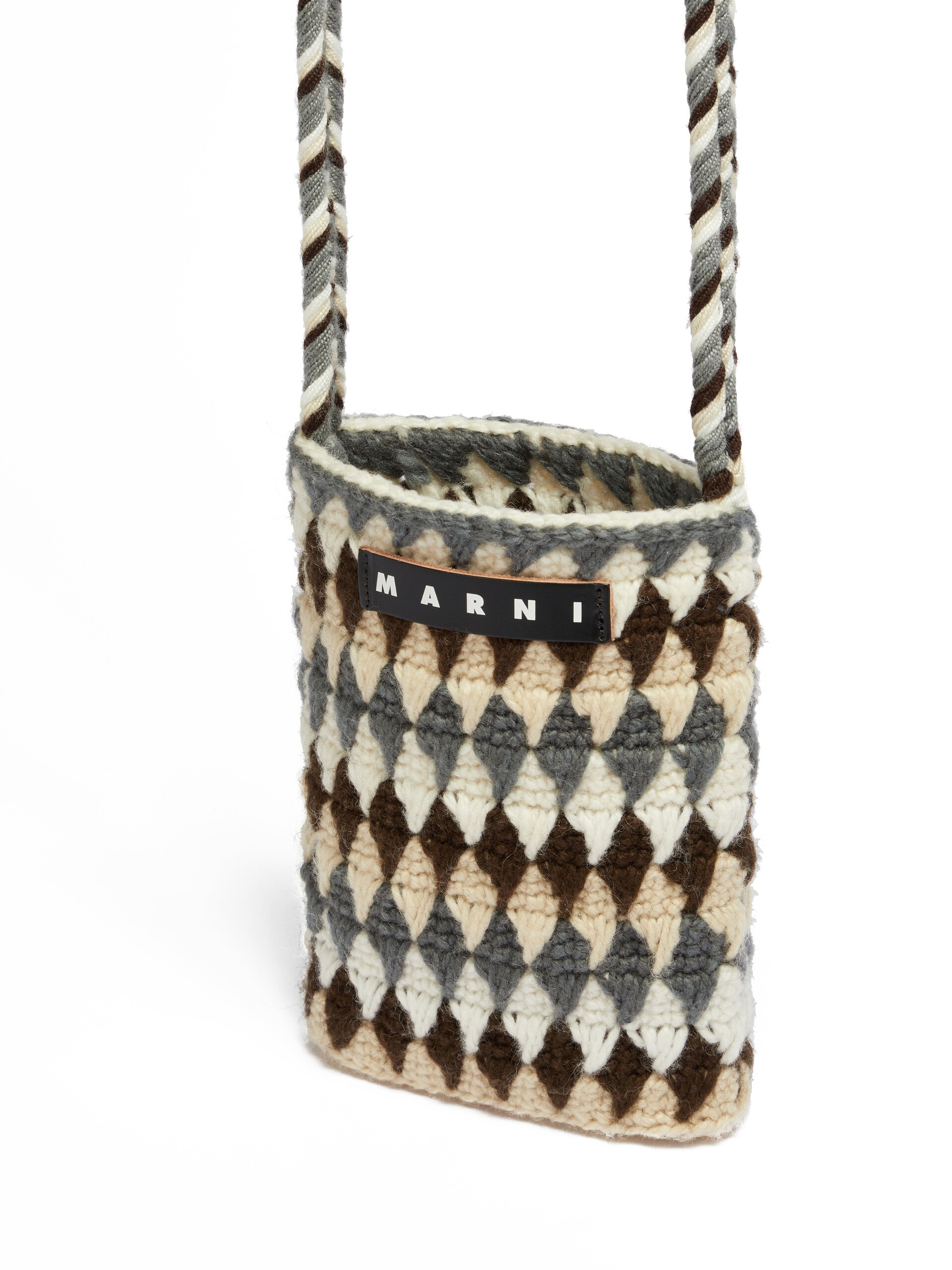 Grey Crochet Marni Market Chessboard Shoulder Bag - Shopping Bags - Image 4