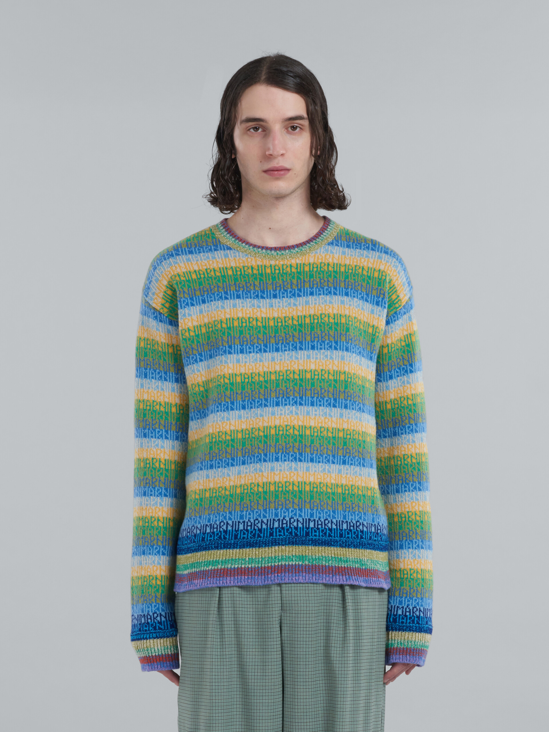 Wool top with multicolour stripes and jacquard logo - Pullovers - Image 2