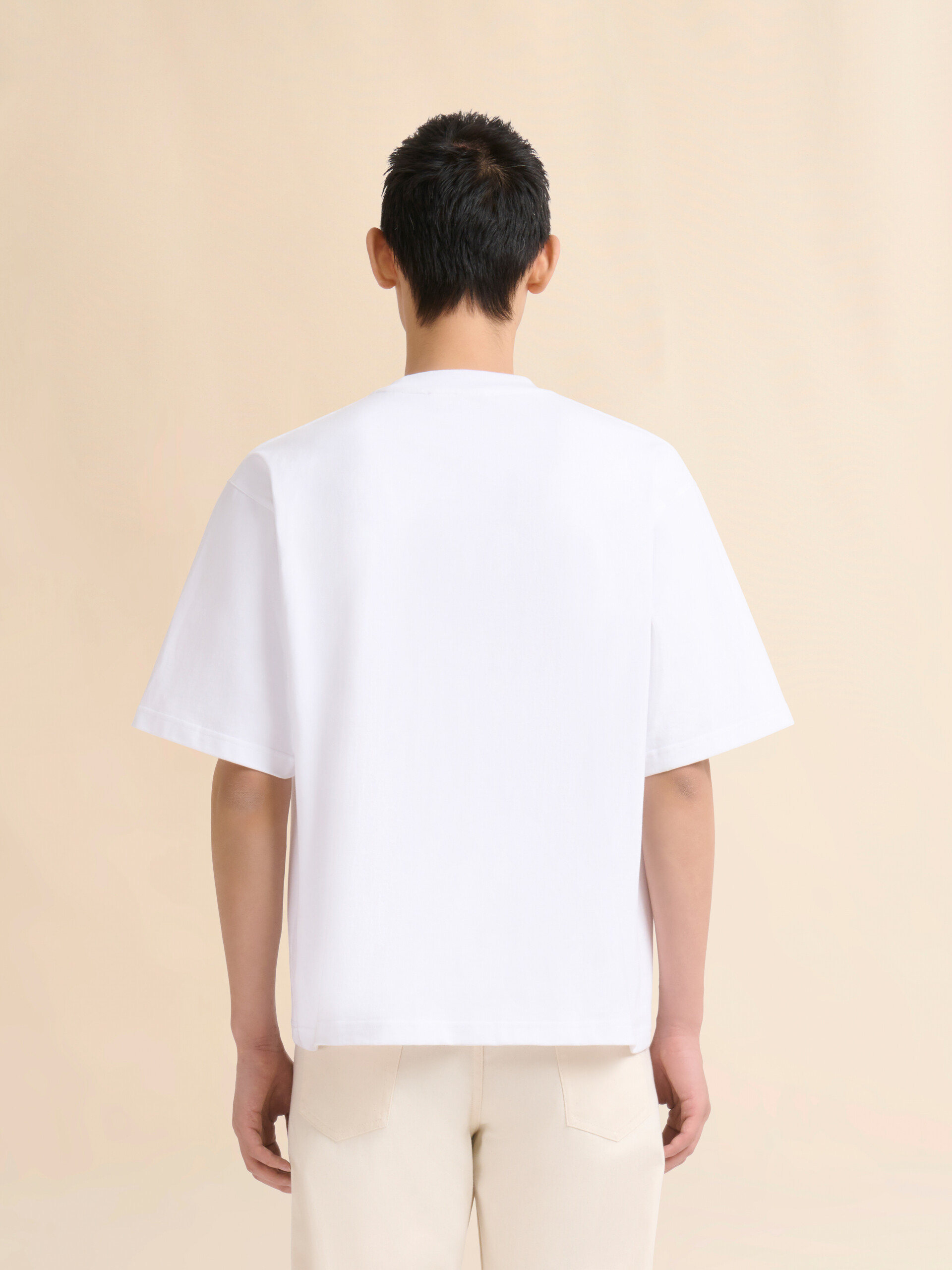 White cotton T-shirt with mohair patches - Shirts - Image 3
