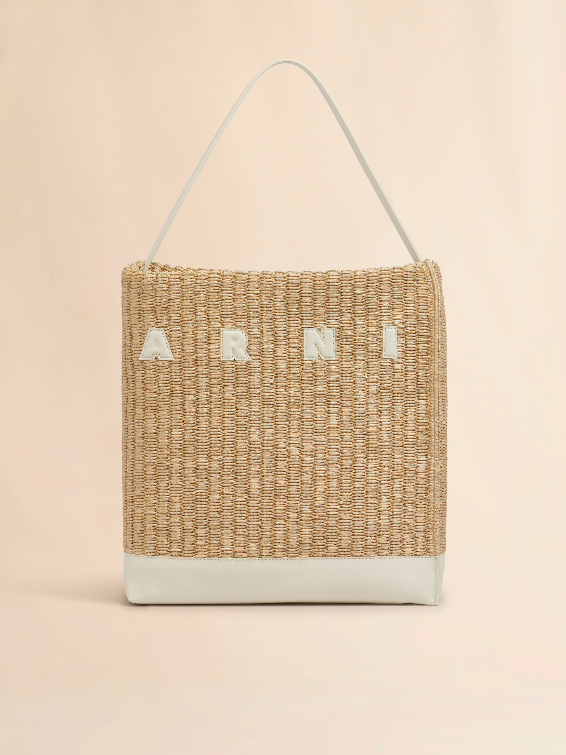Medium natural woven fabric Museo hobo bag with leather patches - Shopping Bags - Image 6