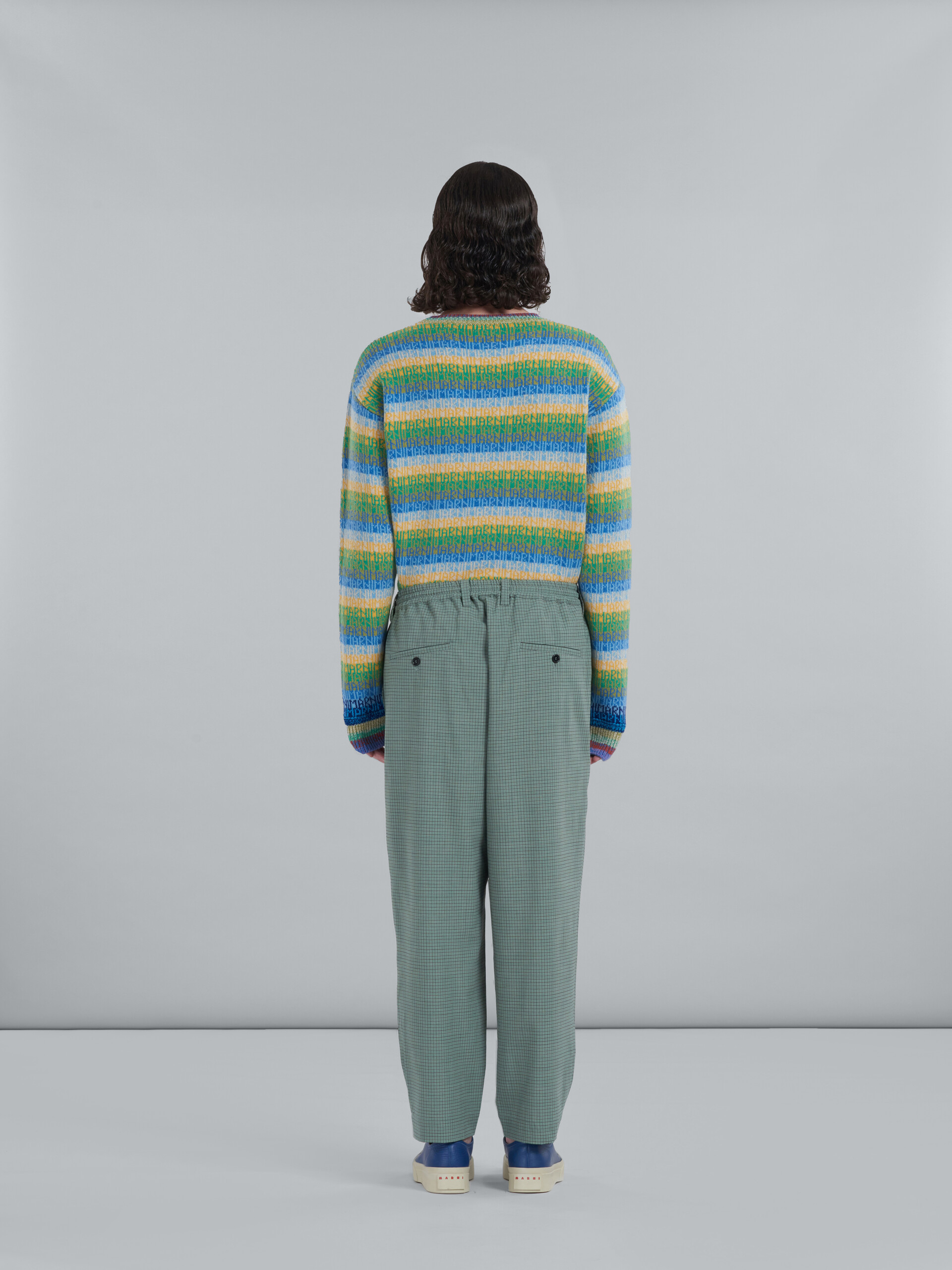Green cropped trousers in tropical wool with checks - Pants - Image 3